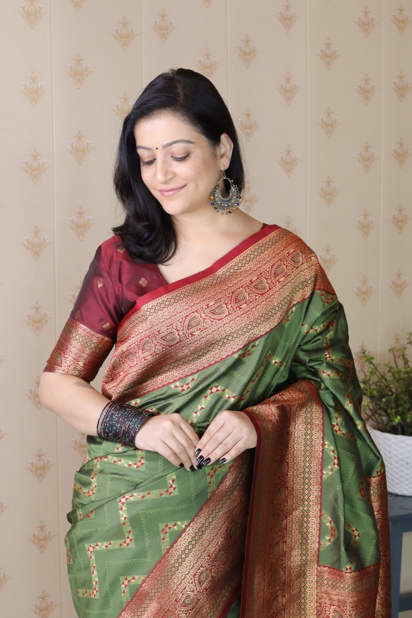 Buy MySilkLove Army Green Banarasi Handloom Saree Online