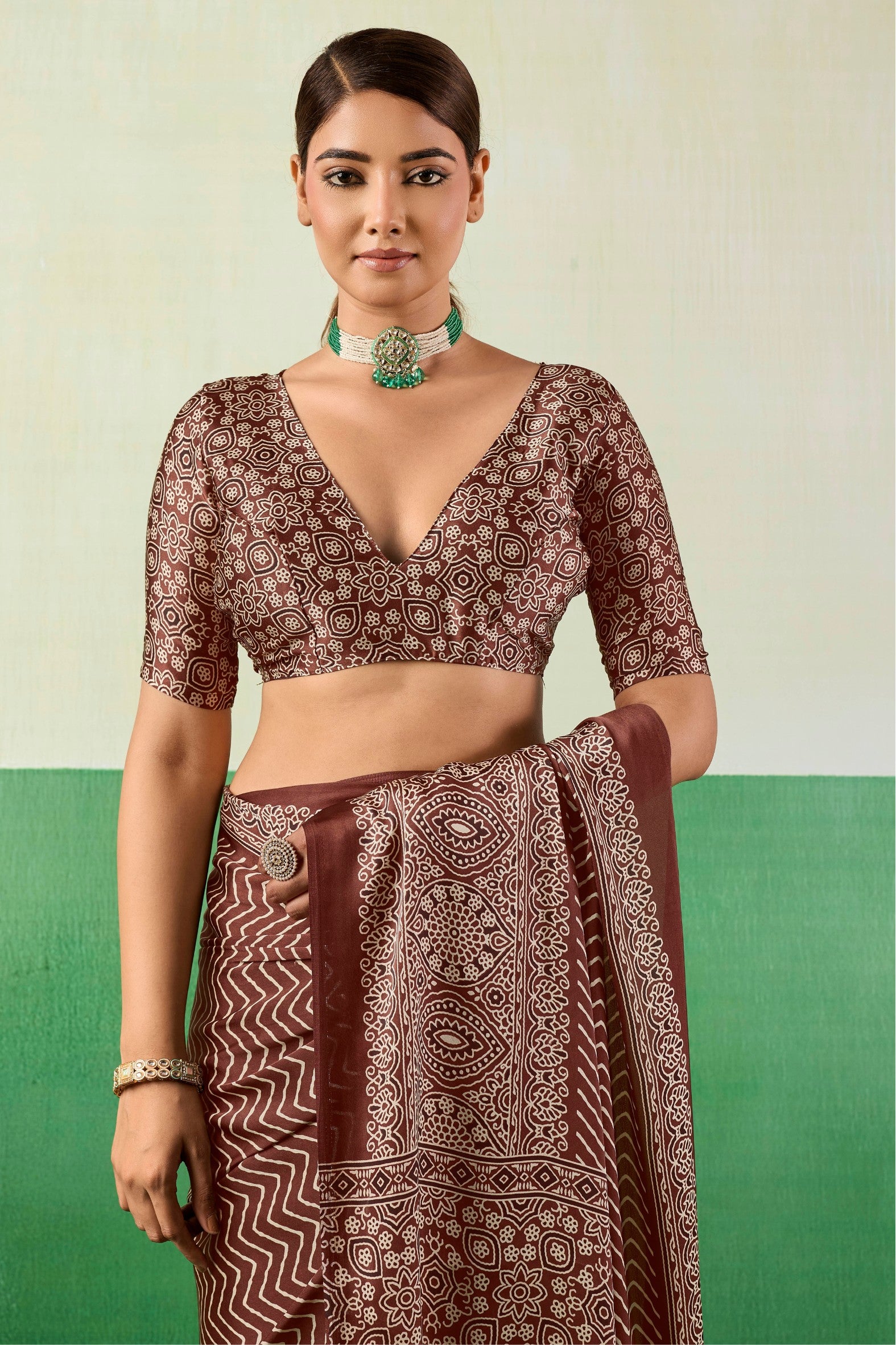 Buy MySilkLove Mulberry Maroon Modal Ajrakh Satin Printed Silk Saree Online