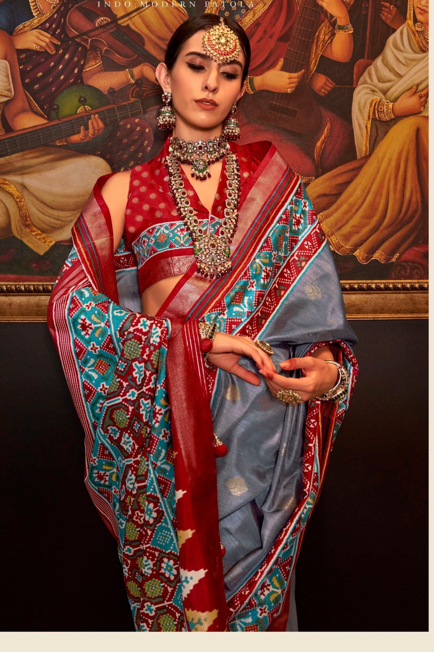 Buy MySilkLove Manatee Grey Printed Patola Saree Online