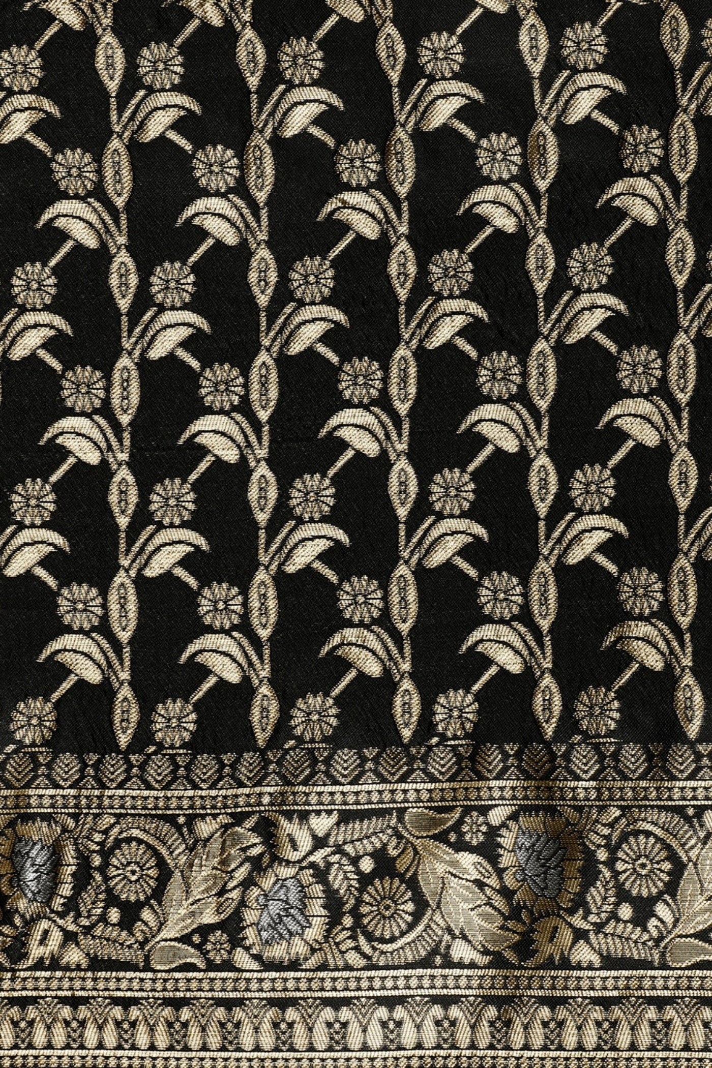 Buy MySilkLove Coal Black Woven Jacquard Lichi Silk Saree Online
