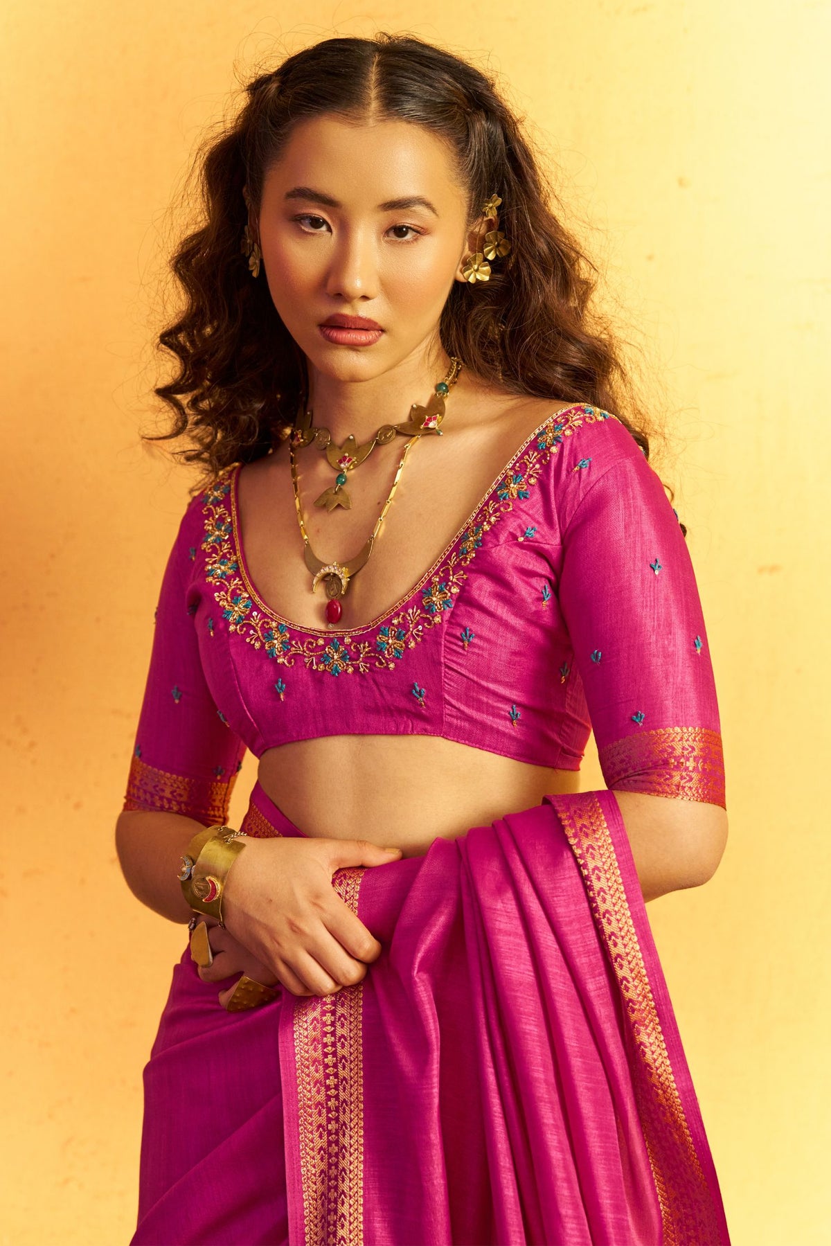 Buy MySilkLove Deep Pink Tussar Handloom Silk Saree Online