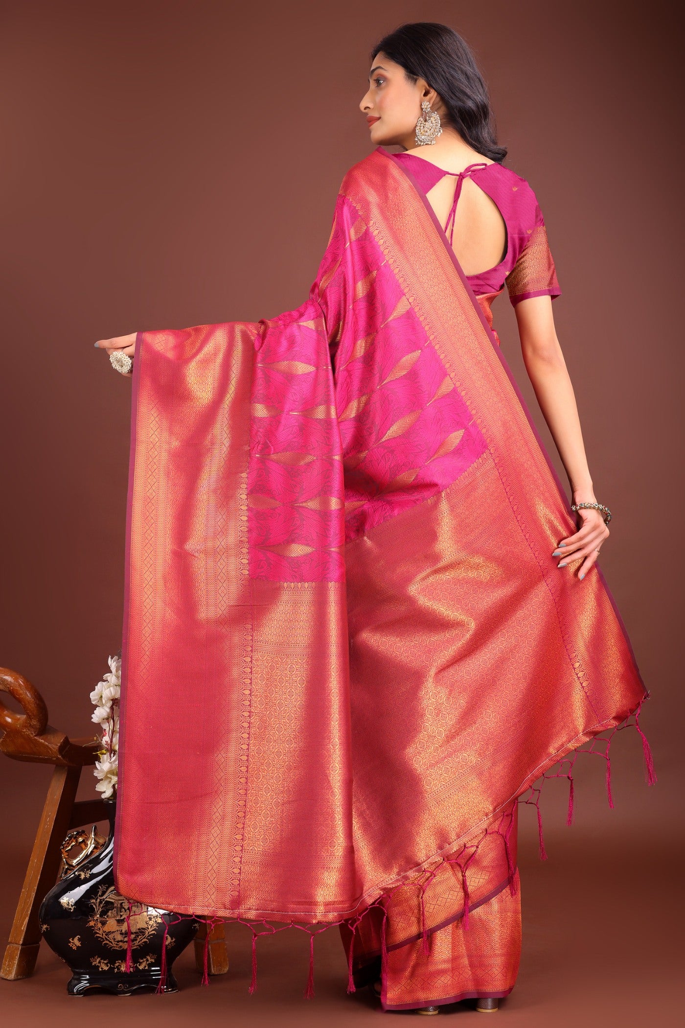 Buy MySilkLove Jam Pink Woven Banarasi Saree Online