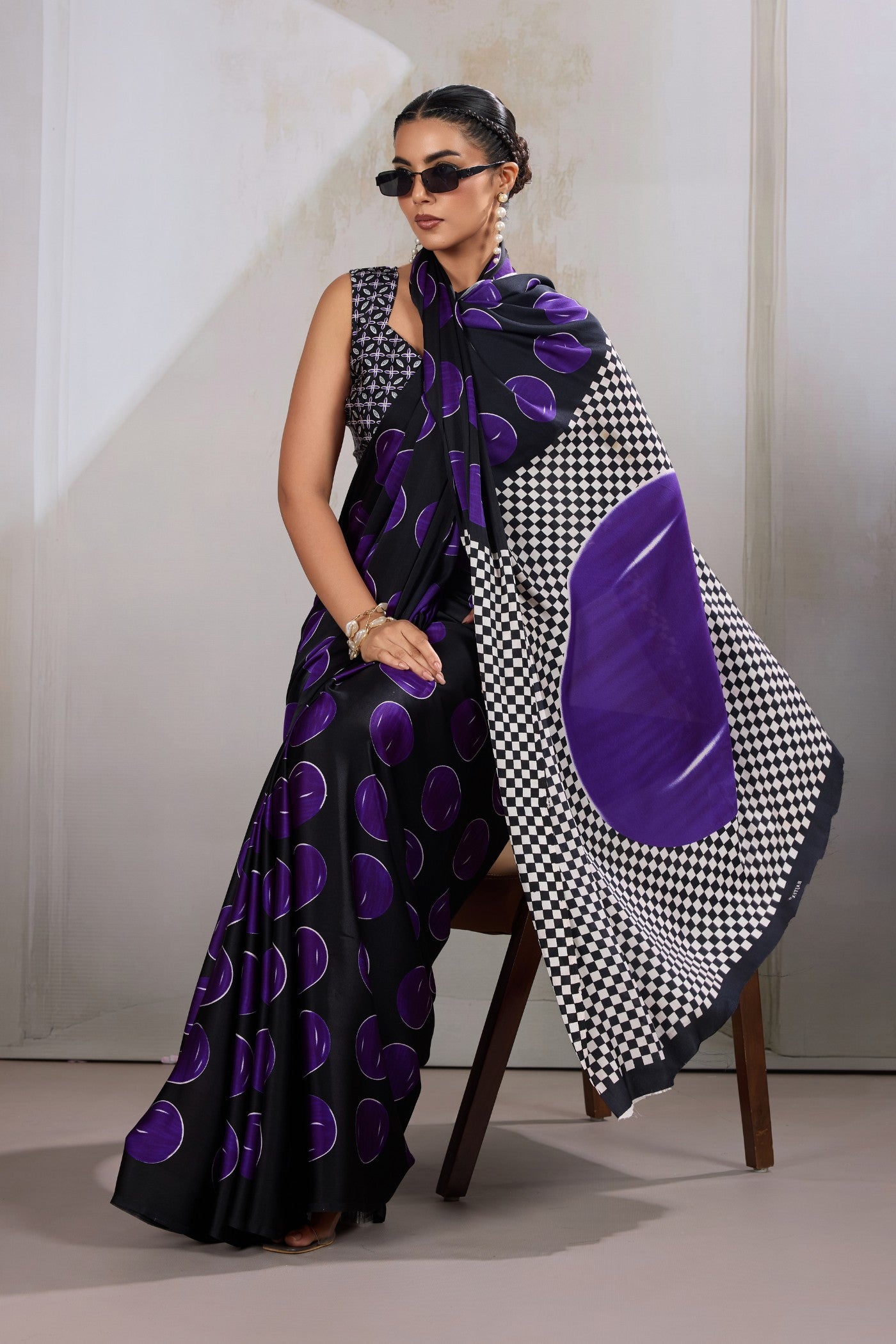 Buy MySilkLove Tiffany Blue Printed Polka Dots Satin Crepe Saree Online