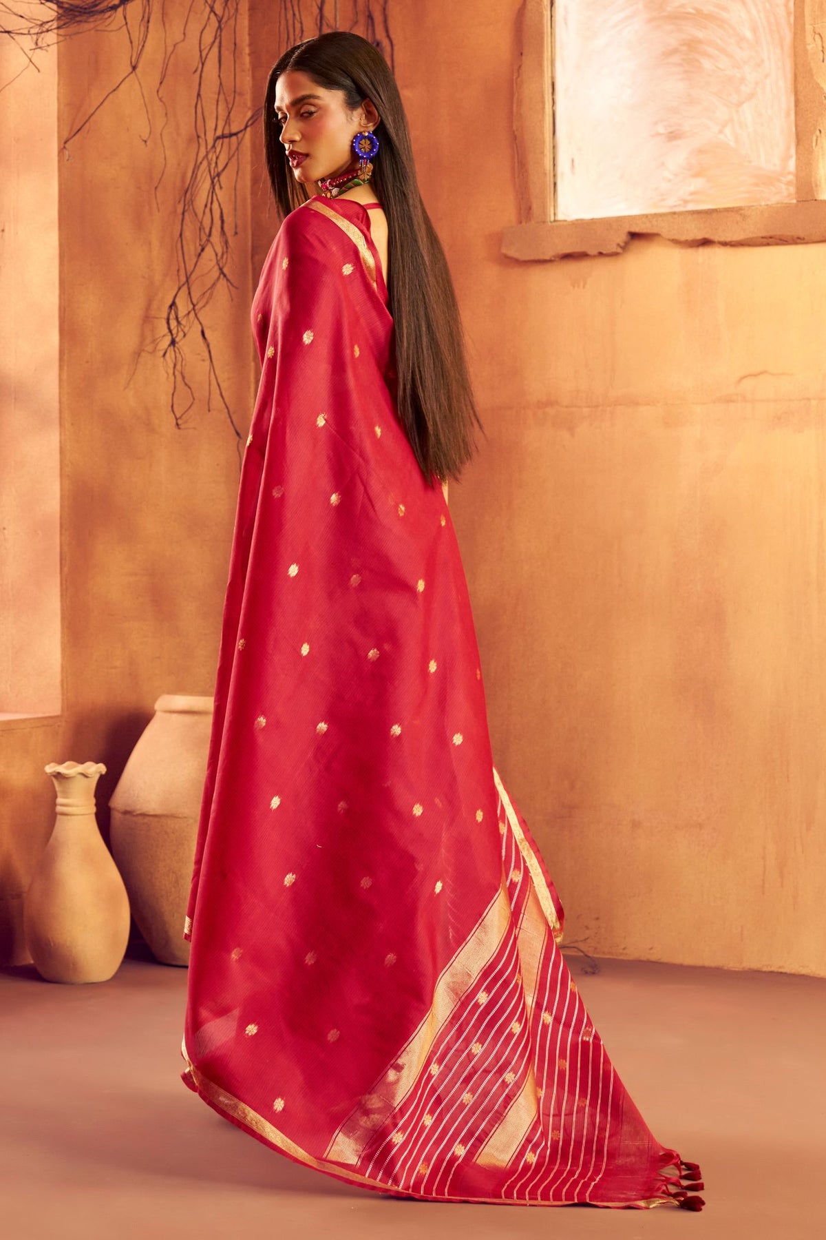 Buy MySilkLove Fire Red Banarasi Handloom Silk Saree Online
