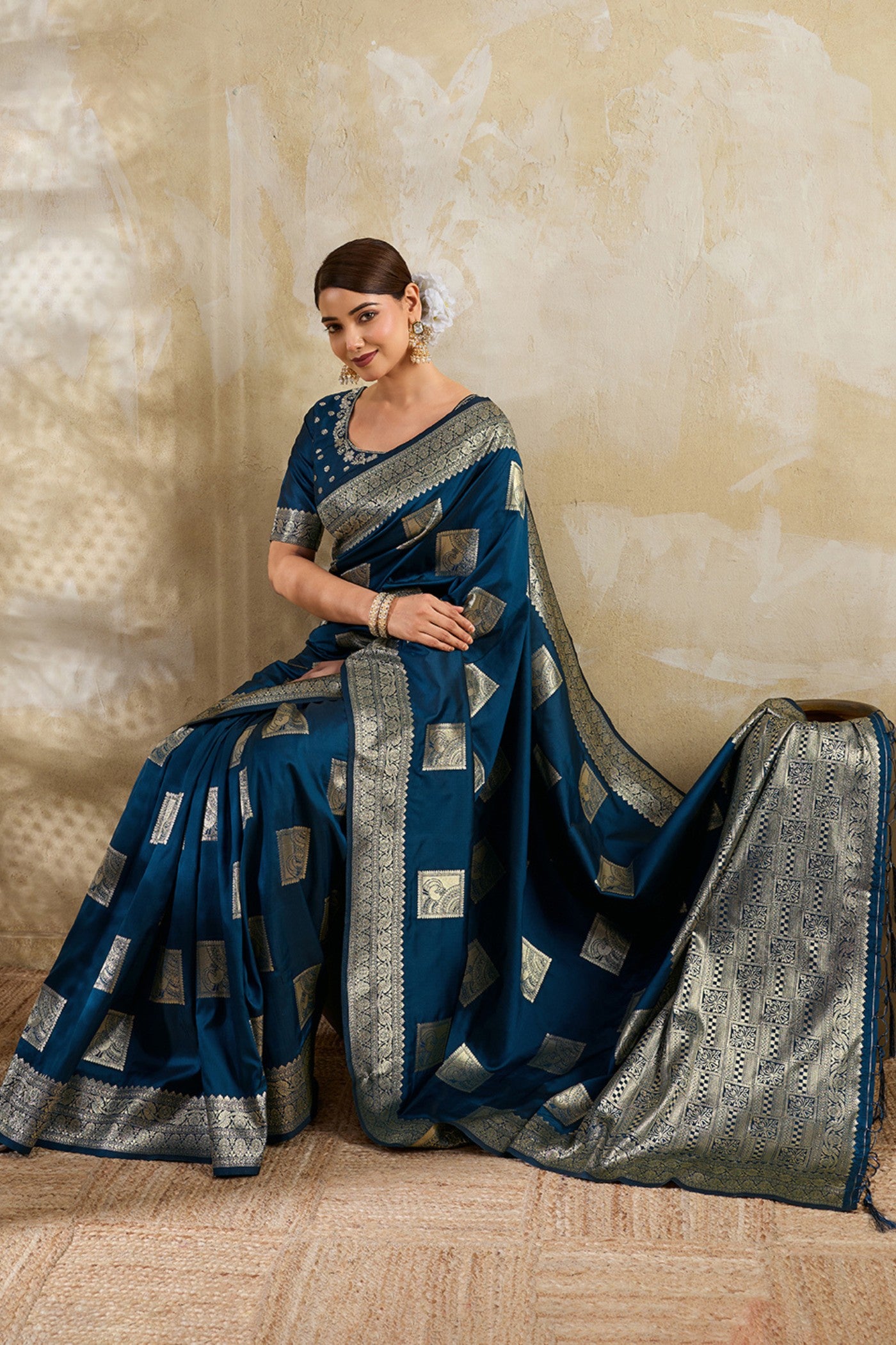 MySilkLove Tiffany Blue Woven Banarasi Soft Silk Saree