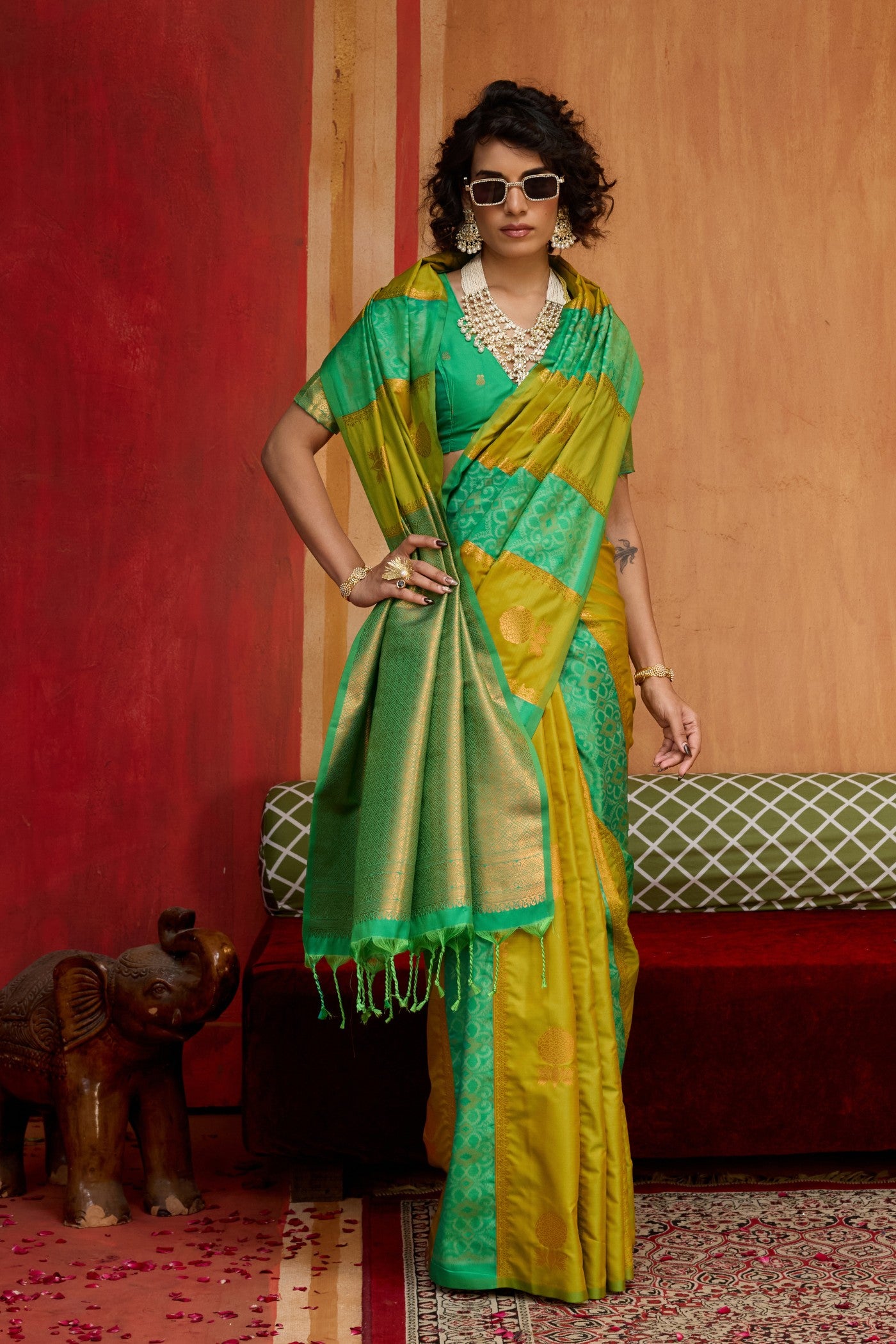 Buy MySilkLove Pesto Green Banarasi Handloom Patola Saree Online