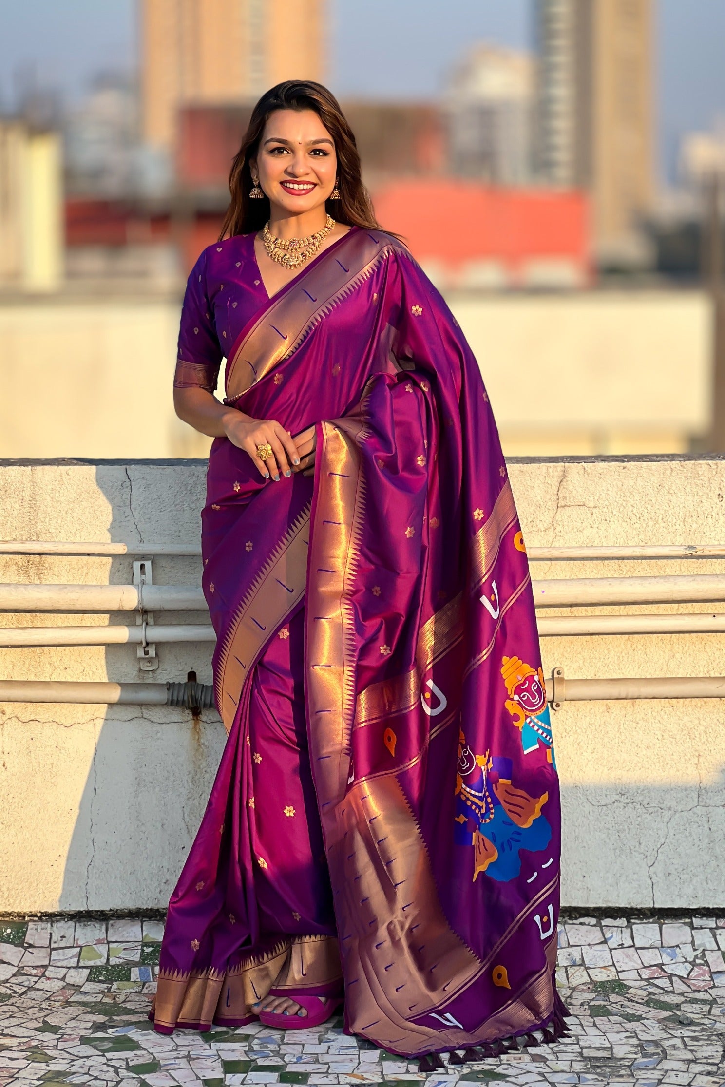 Sangria Purple Woven Paithani Saree - Main Image
