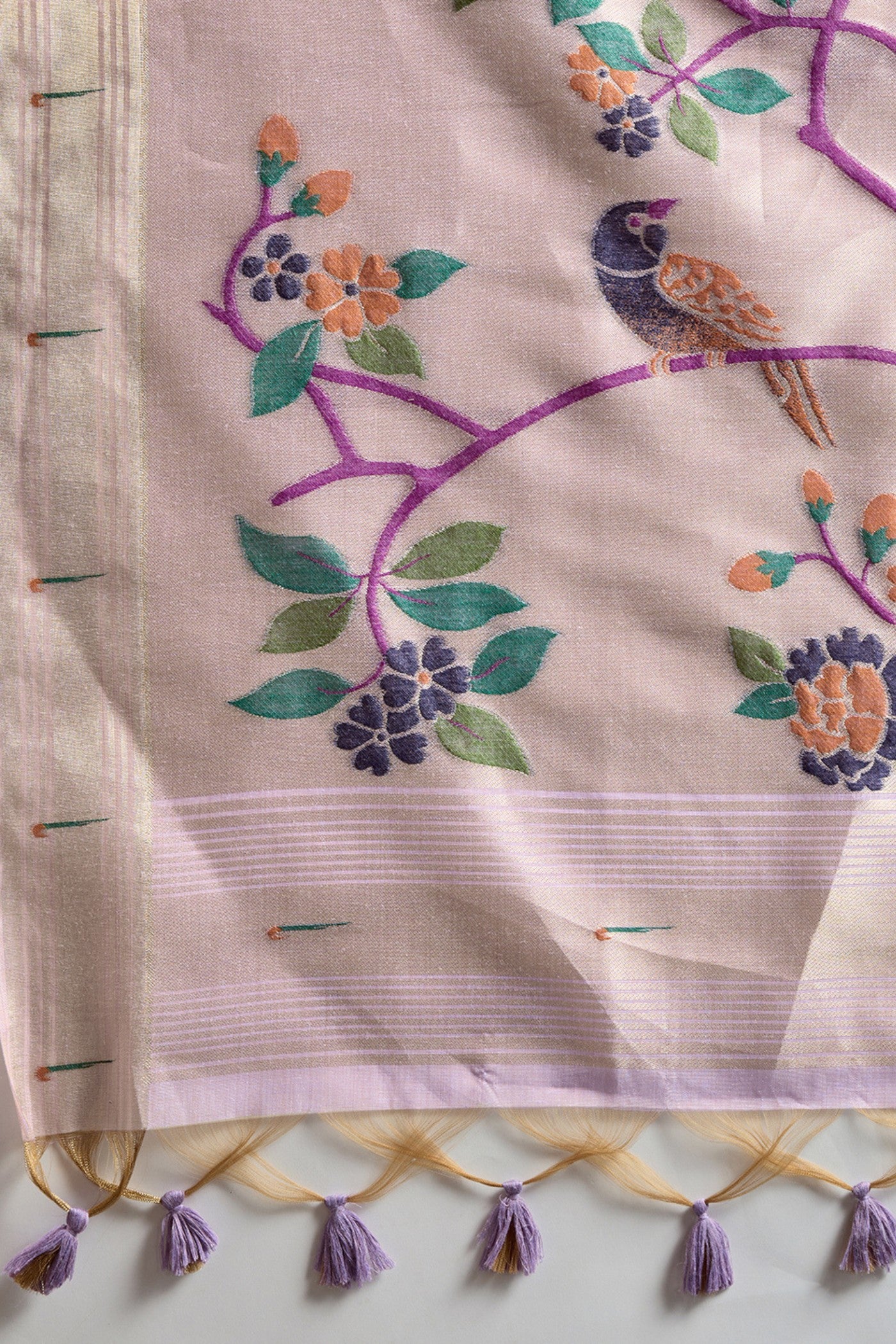 Buy MySilkLove Violet Purple Woven Muga Cotton Paithani Saree Online