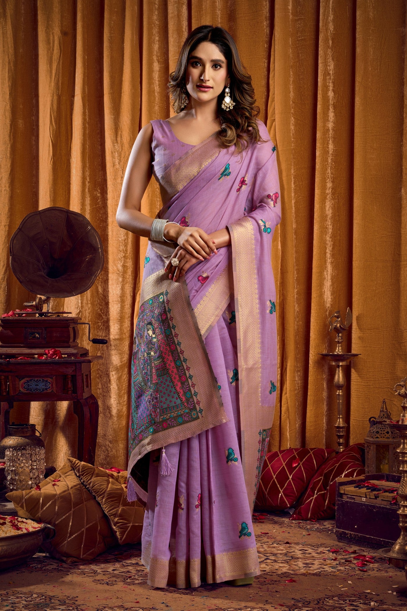 Buy MySilkLove Lilac Purple Woven Cotton Saree Online