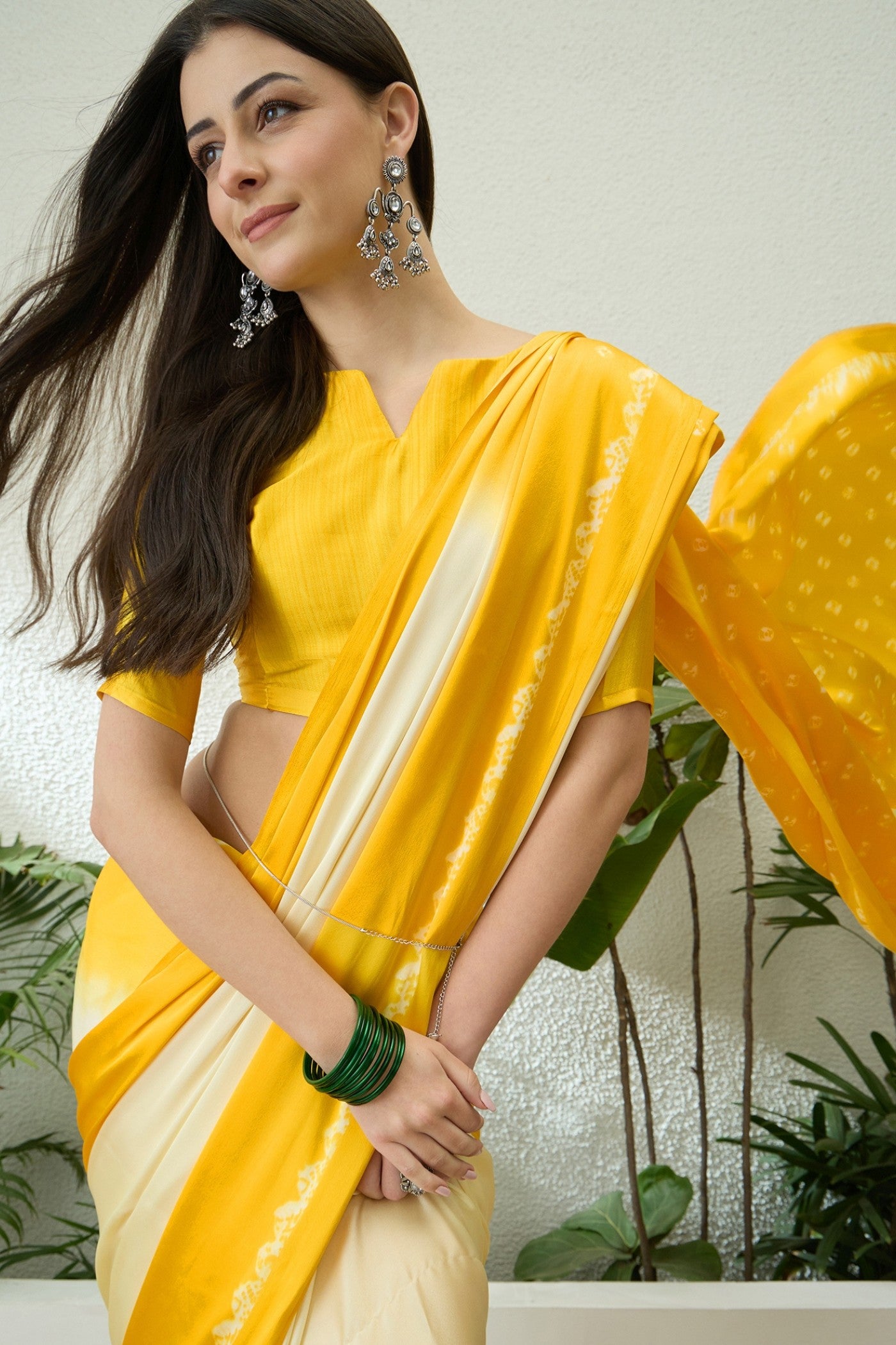 MySilkLove Cyber Yellow Printed Satin Crepe Silk Saree