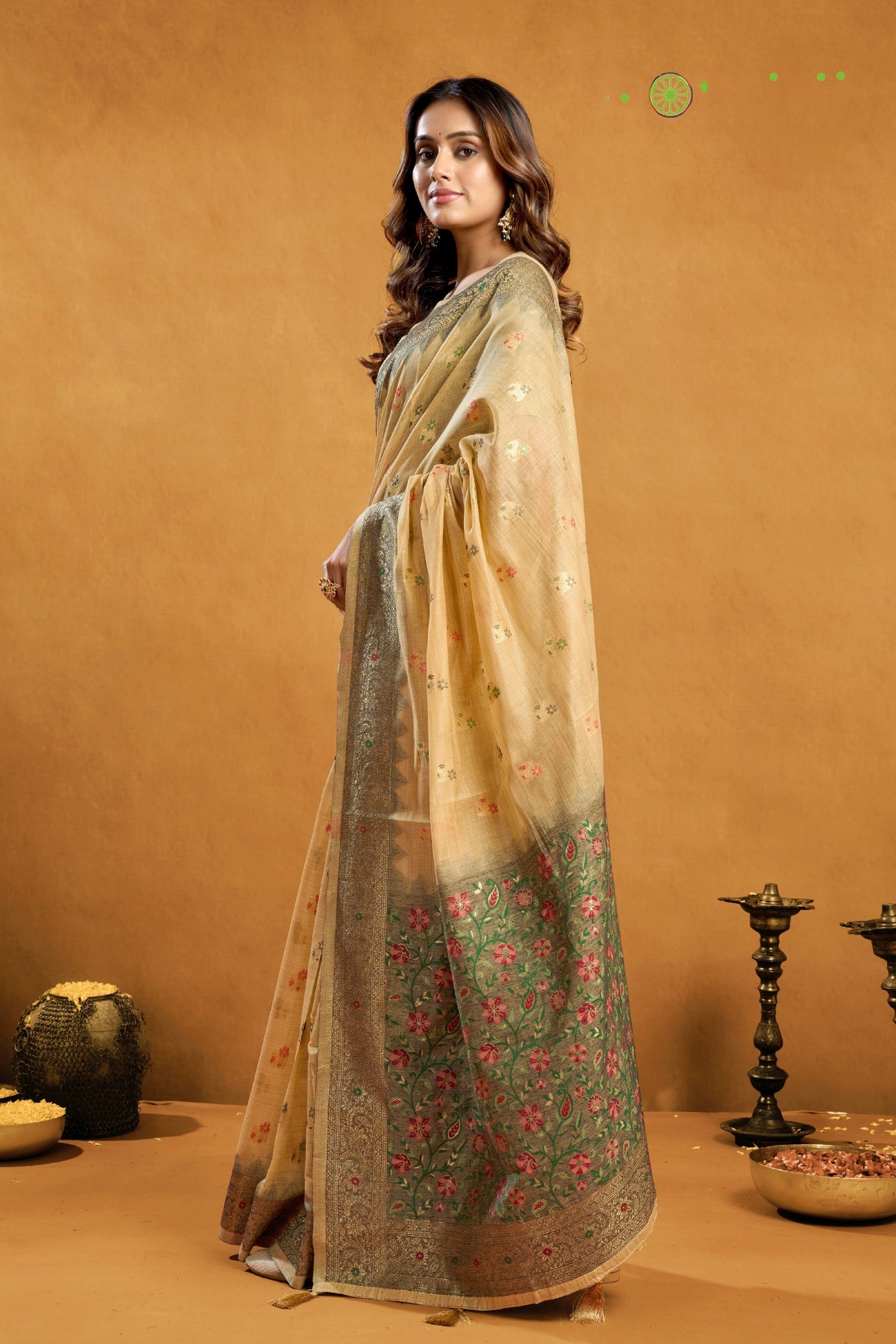 Buy MySilkLove Vibrant Cream Handloom Cotton Saree Online