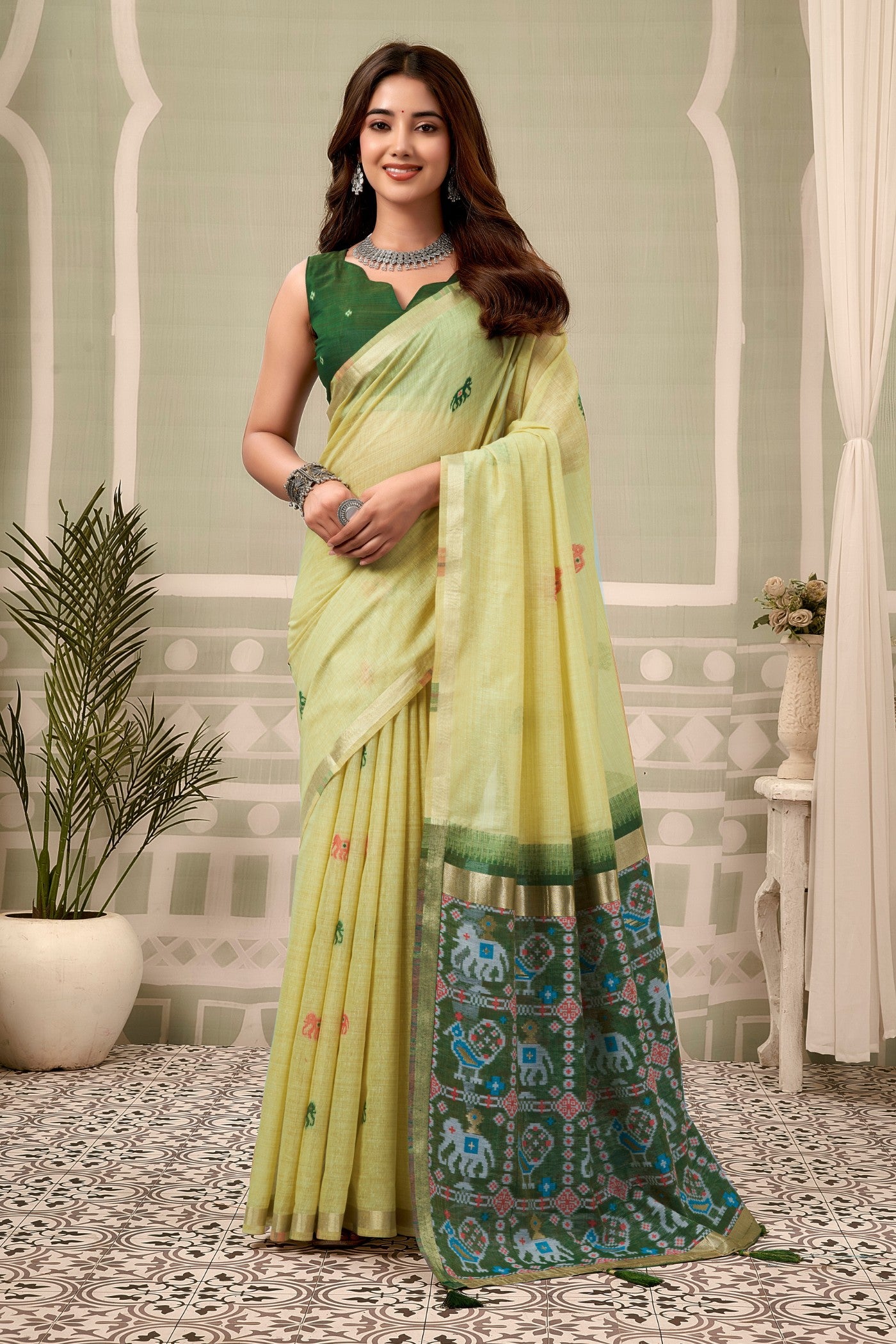 Buy MySilkLove Leaf Green Patola Pallu Zari Woven Saree Online