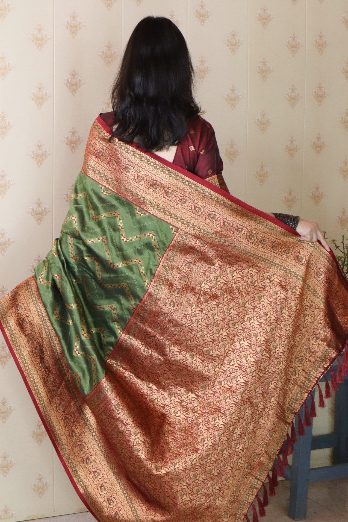 Buy MySilkLove Army Green Banarasi Handloom Saree Online