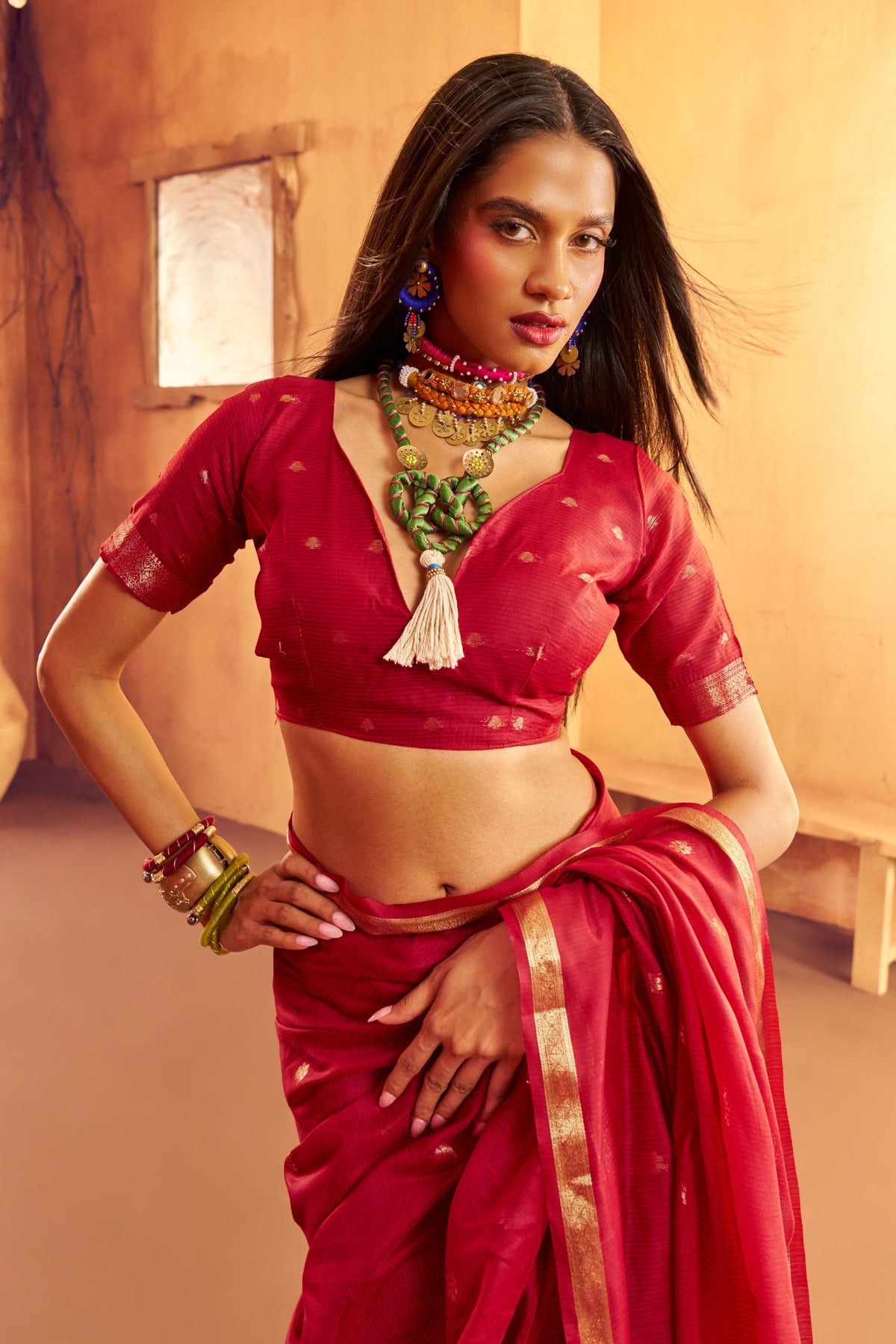 Buy MySilkLove Fire Red Banarasi Handloom Silk Saree Online