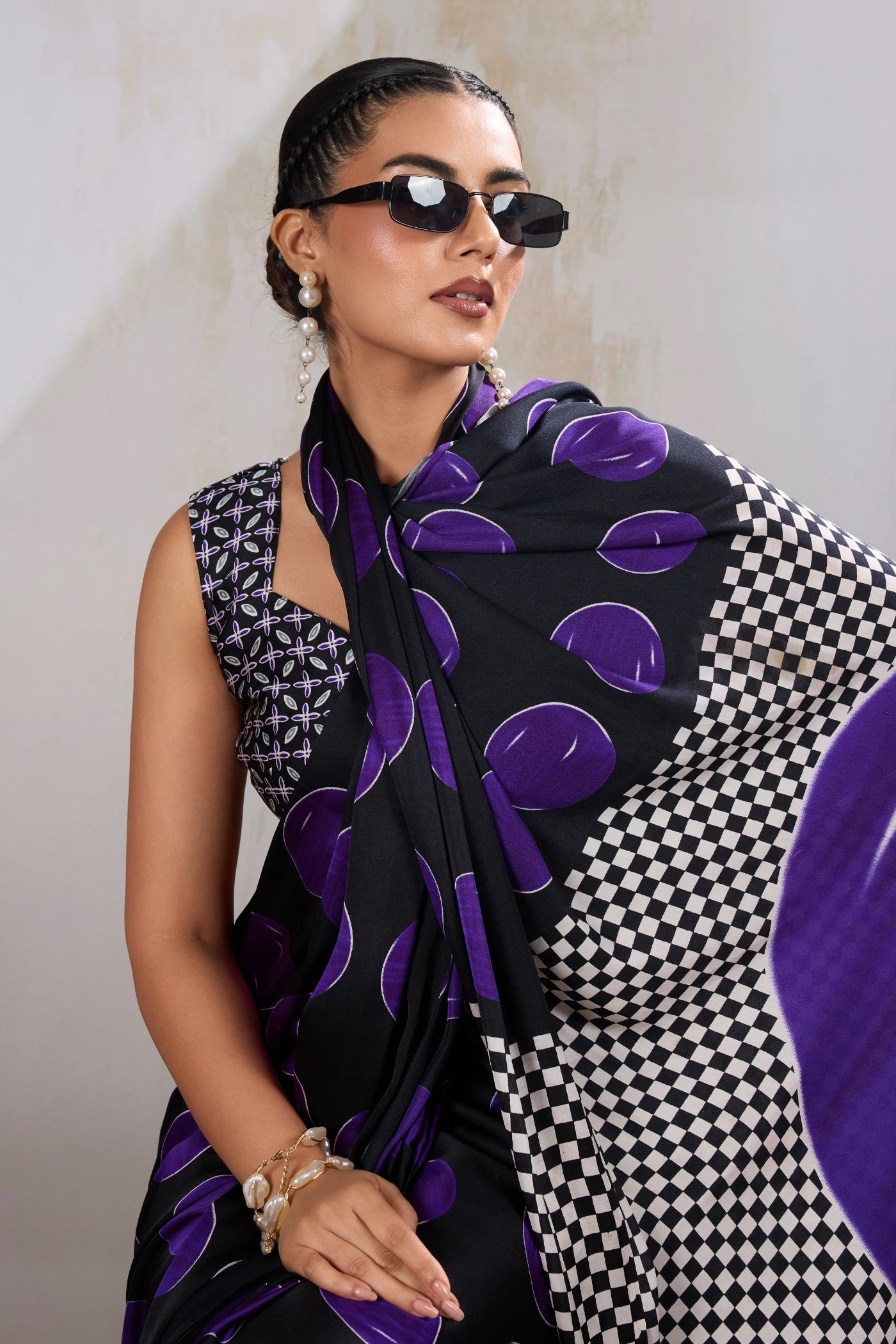 MySilkLove Tiffany Blue Printed Polka Dots Satin Crepe Saree