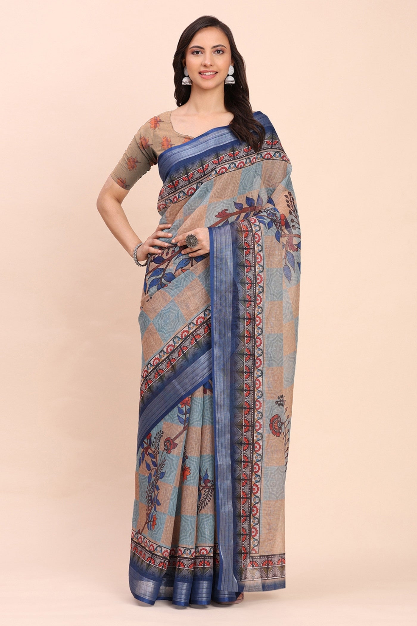 Buy MySilkLove Ice Blue Woven Linen Cotton Saree Online