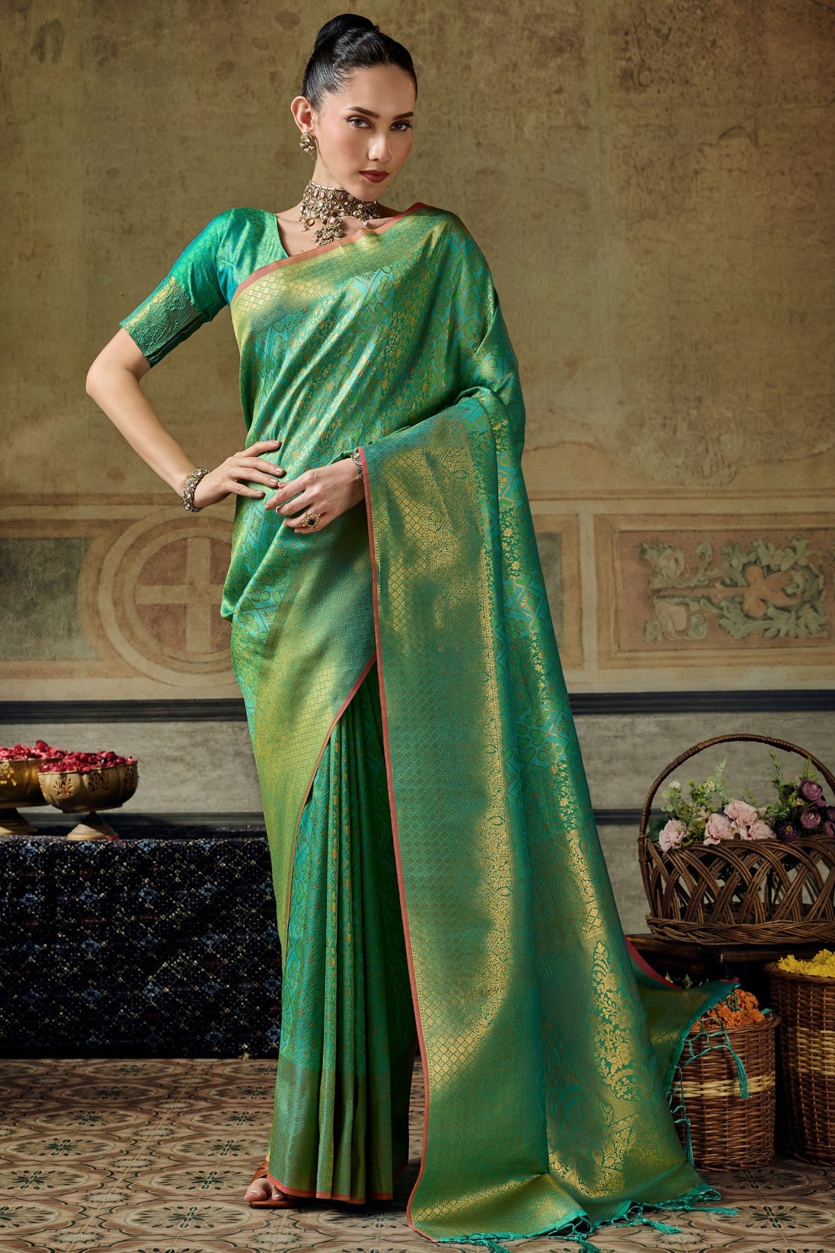 Buy MySilkLove Leaf Green Kanjivaram Handloom Saree Online