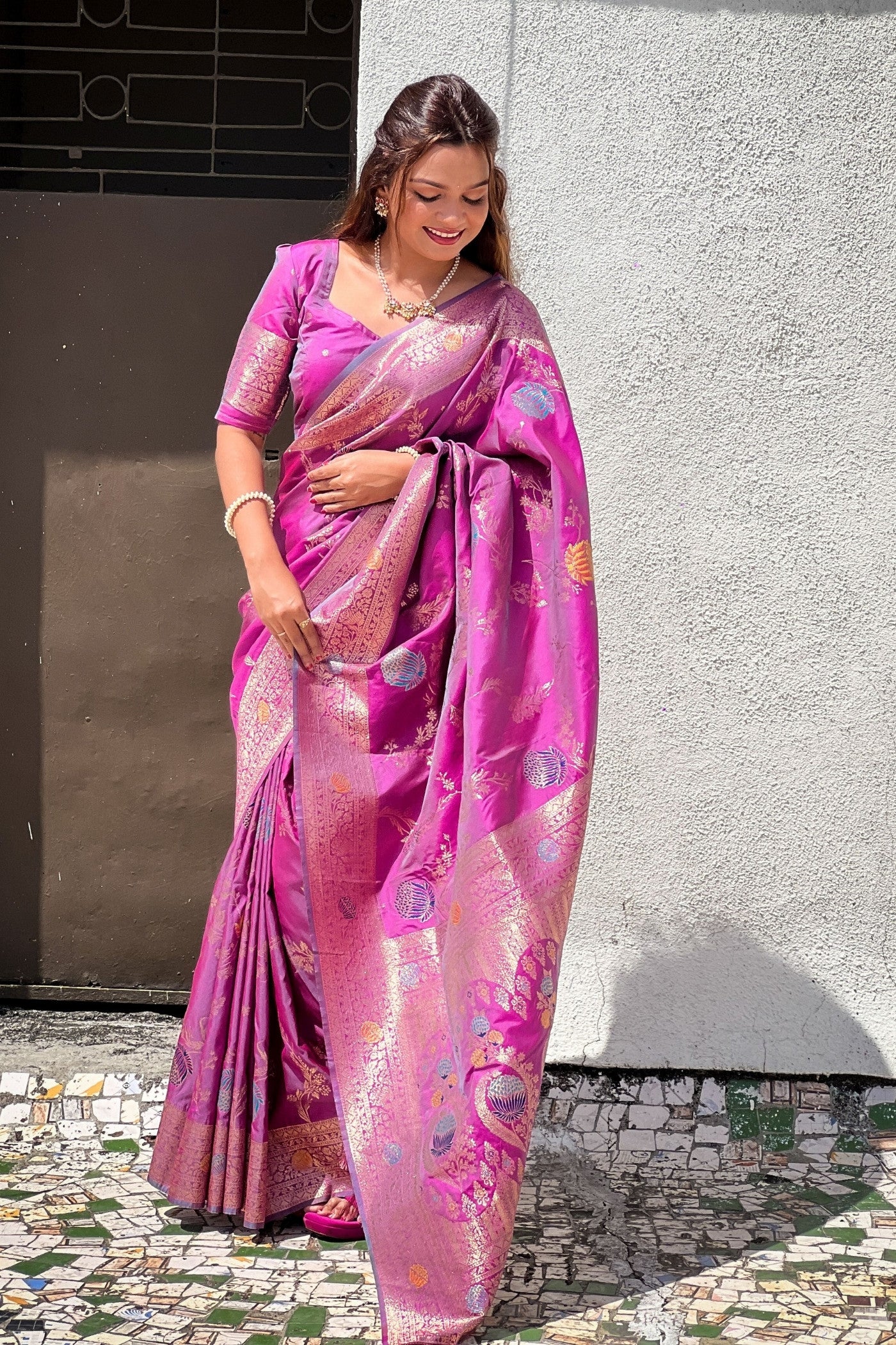 Buy MySilkLove Primary Purple Woven Banarasi Saree Online