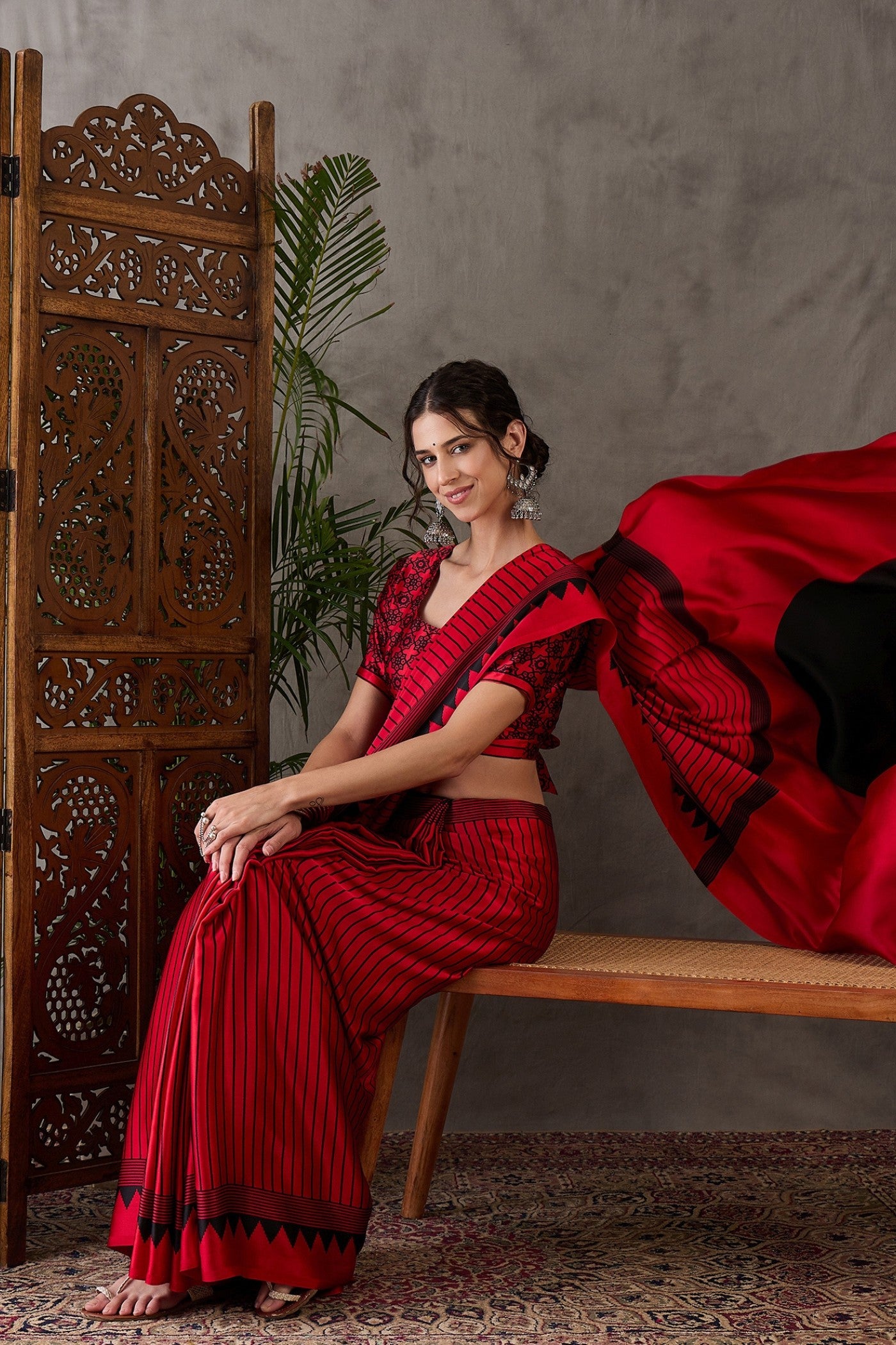 Buy MySilkLove Rose Red Printed Satin Gaji Silk Saree Online