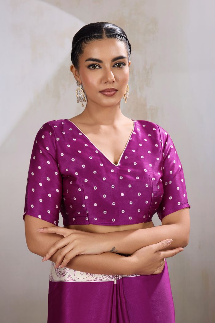 Buy MySilkLove Cosmic Purple Modal Ajrakh Printed Satin Silk Saree Online