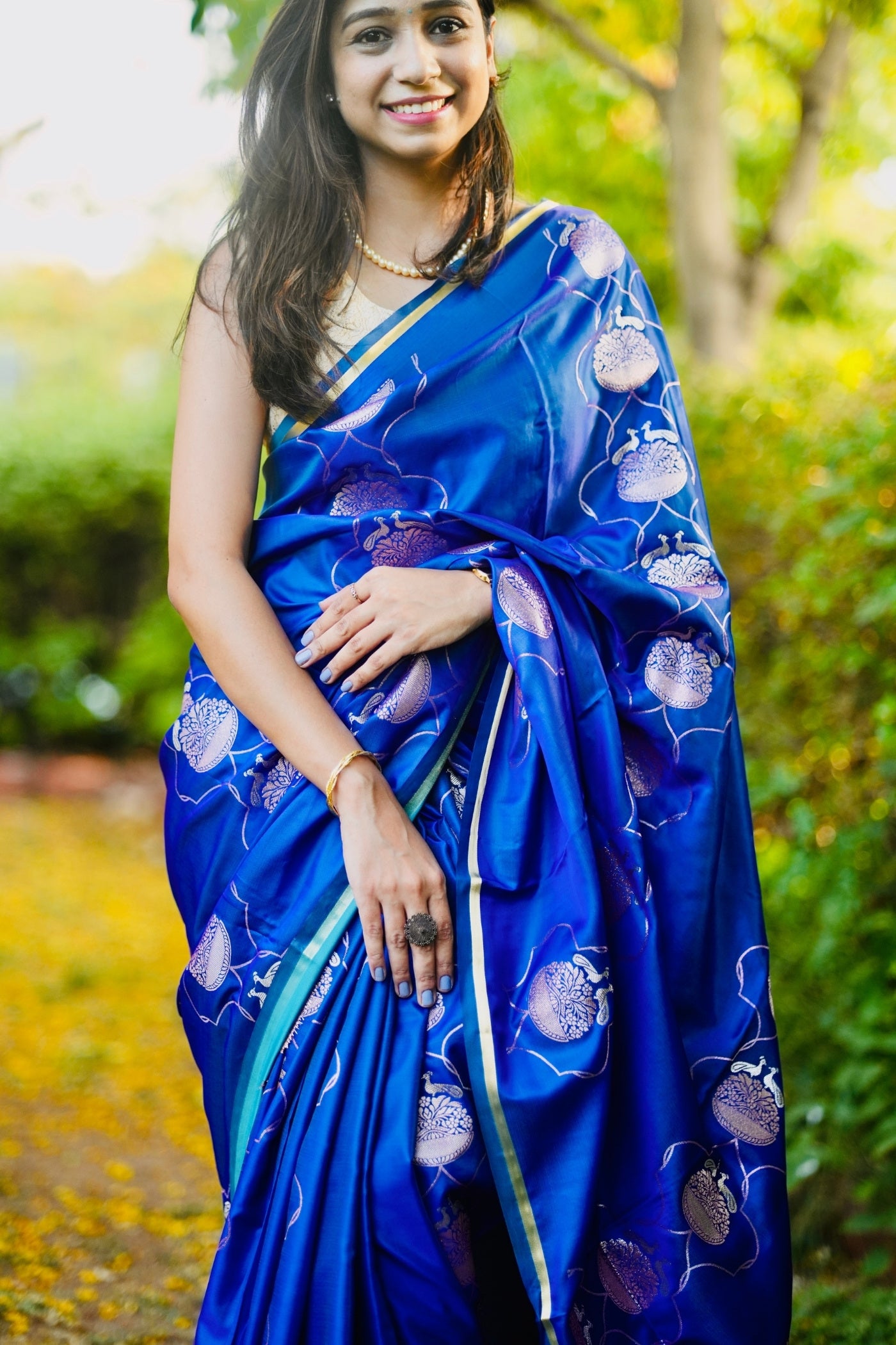 Buy MySilkLove Royal Blue Handloom Satin Silk Saree Online