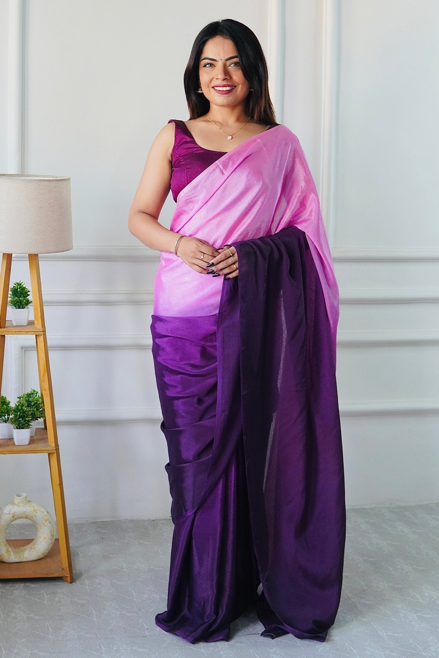 Buy MySilkLove Barbie Pink and Purple Chinon Ready To Wear Saree Online