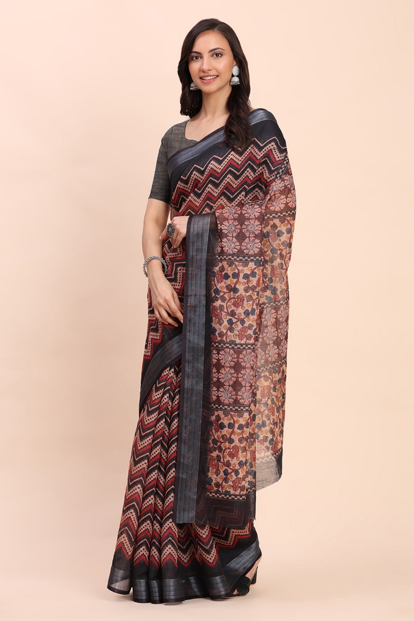 Buy MySilkLove Syrup Brown Woven Linen Cotton Saree Online