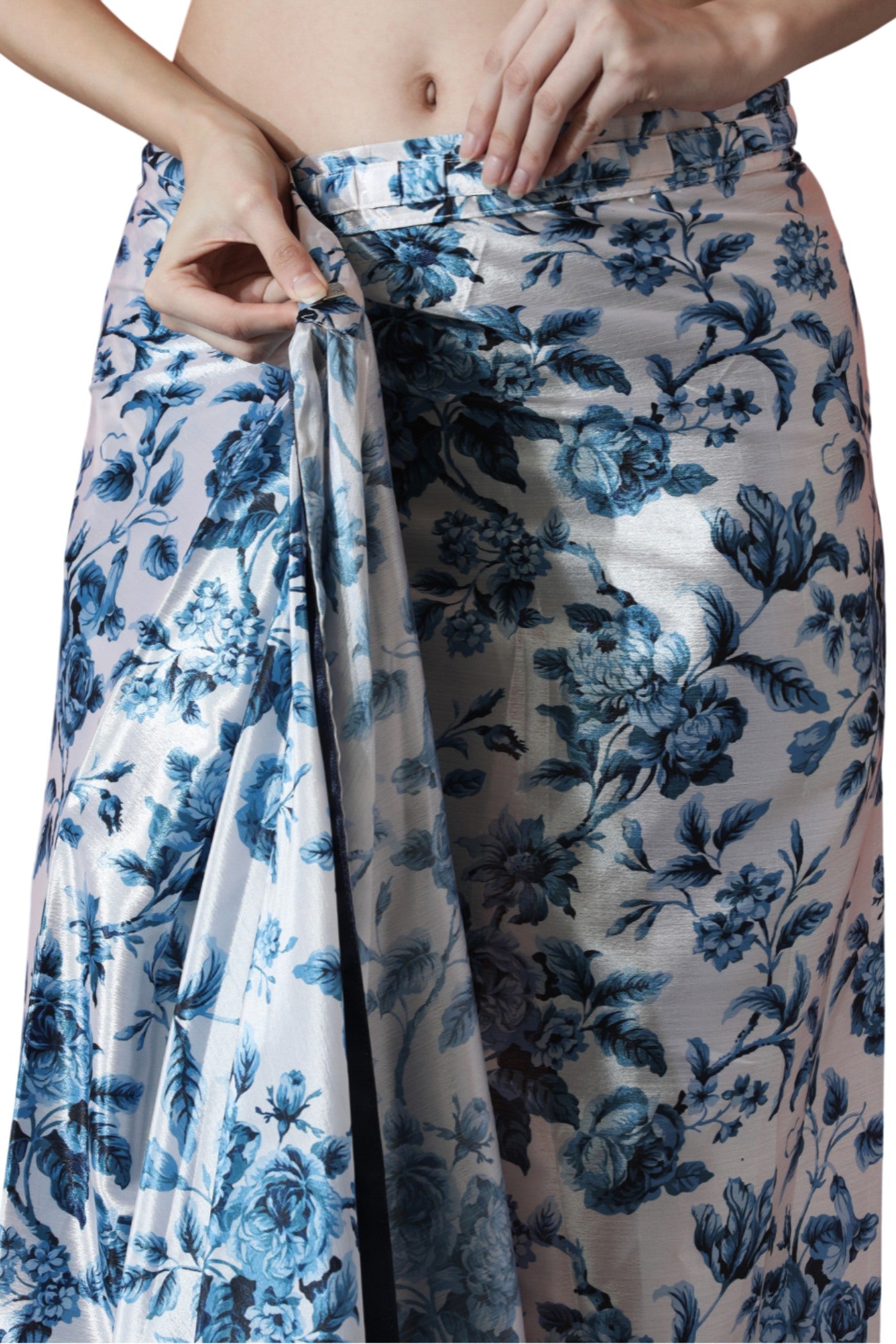 Buy MySilkLove Rainy Blue Chinon Printed Ready To Wear Saree Online