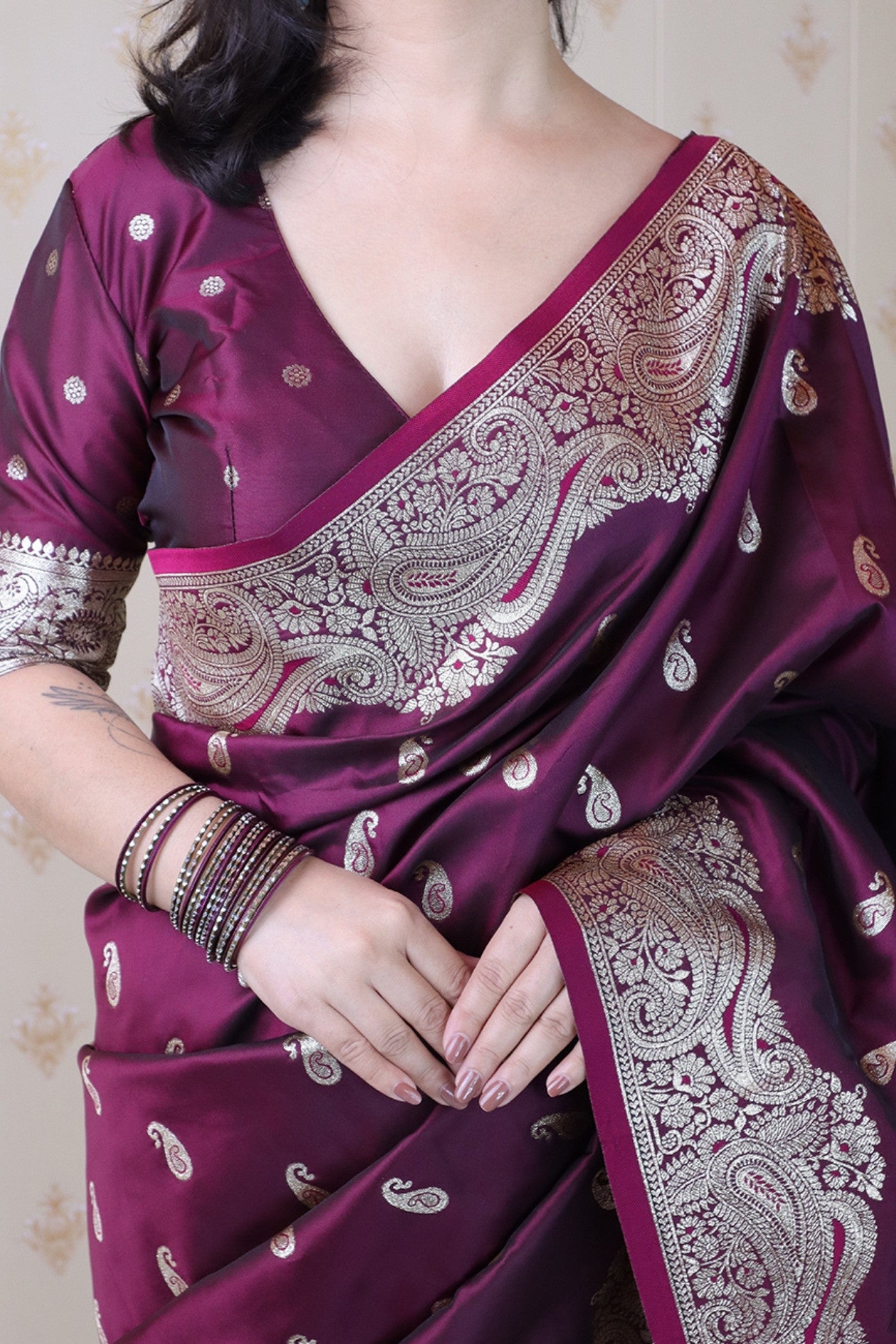 Buy MySilkLove Dark Chocolate Banarasi Handloom Saree Online