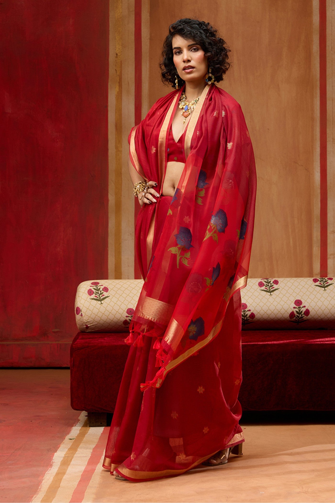 MySilkLove Wine Red Handloom Muga Cotton Saree