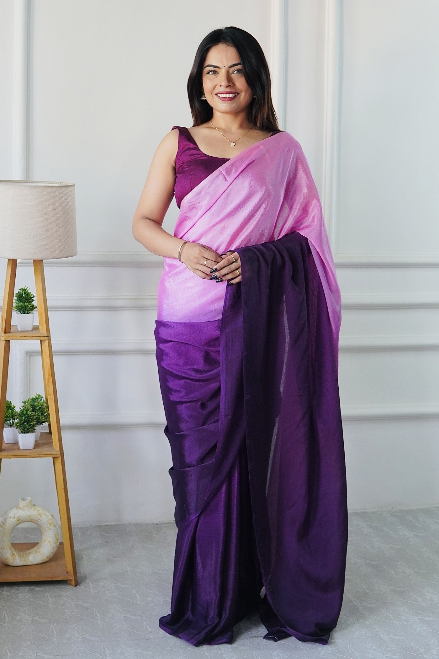Buy MySilkLove Barbie Pink and Purple Chinon Ready To Wear Saree Online