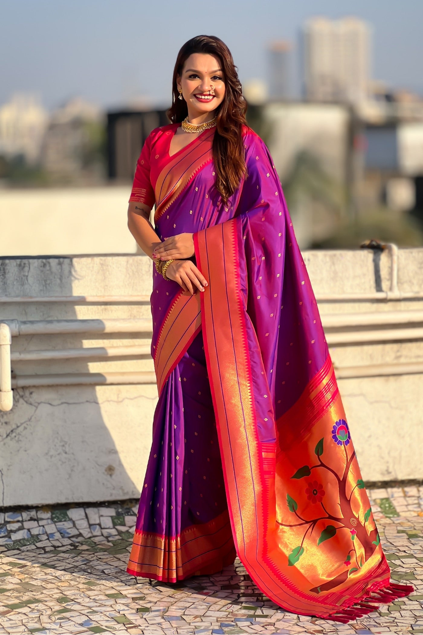 Buy MySilkLove Magenta Purple Zari Woven Paithani Saree Online