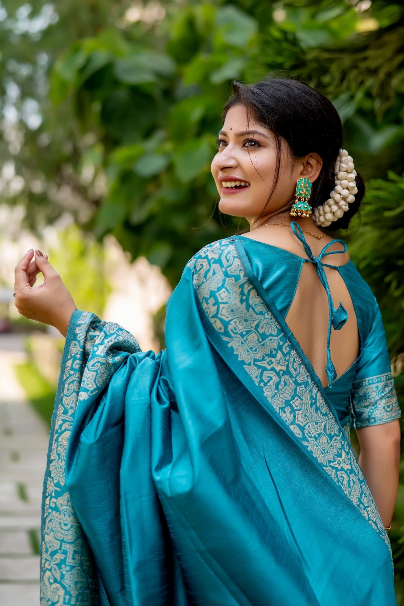 MySilkLove Tufts Blue Banarasi Handloom Raw Silk Saree