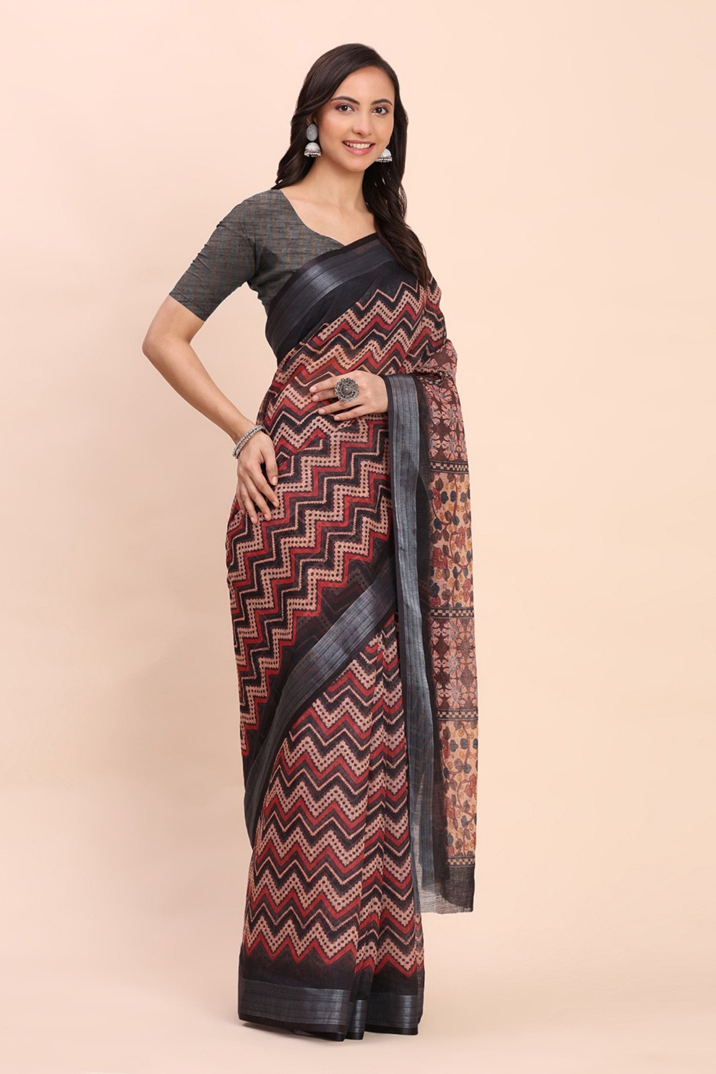 Buy MySilkLove Syrup Brown Woven Linen Cotton Saree Online
