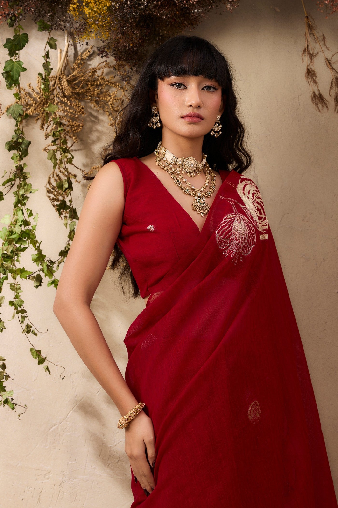 MySilkLove Fire Rose Red Munga Handloom Cotton Saree