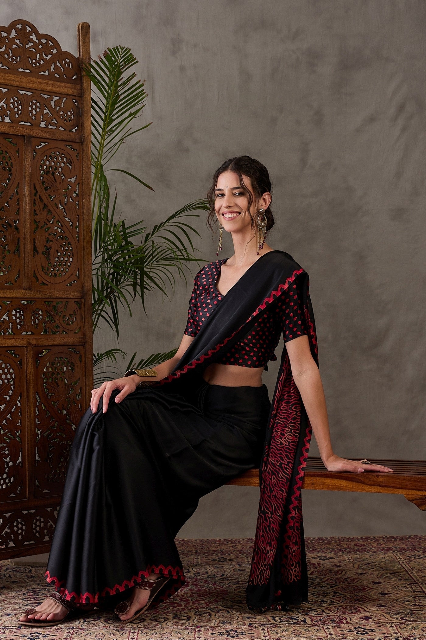 Buy MySilkLove Coal Black Printed Satin Gaji Silk Saree Online
