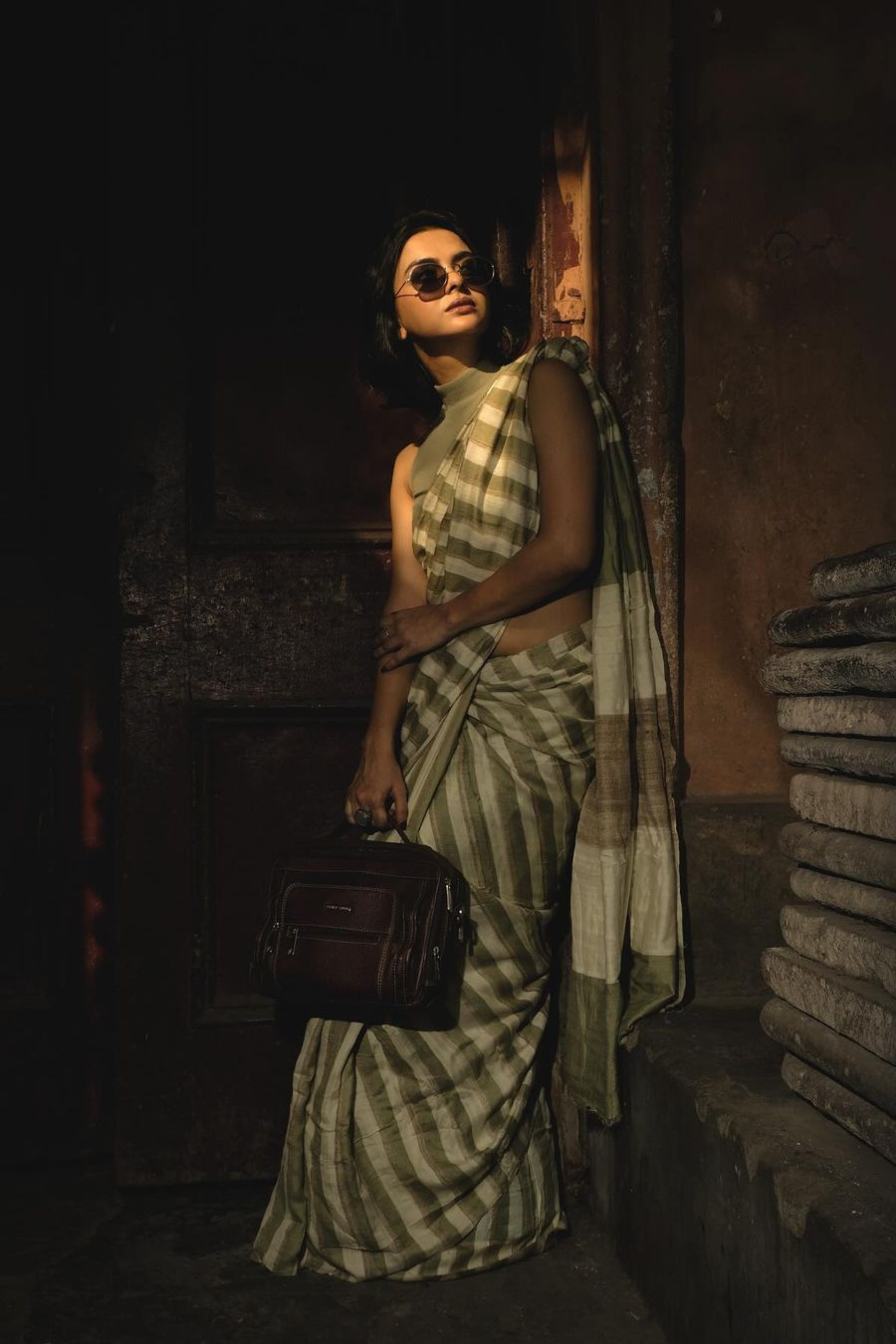 Buy MySilkLove Clay Creek Green Cotton Stripes Saree Online