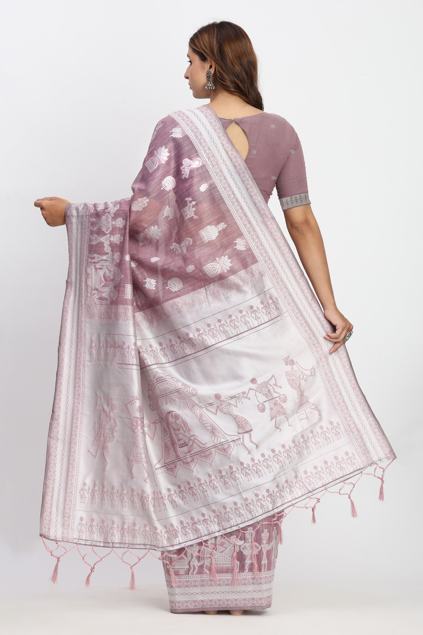 Buy MySilkLove Mauve Purple Woven Linen Cotton Saree Online