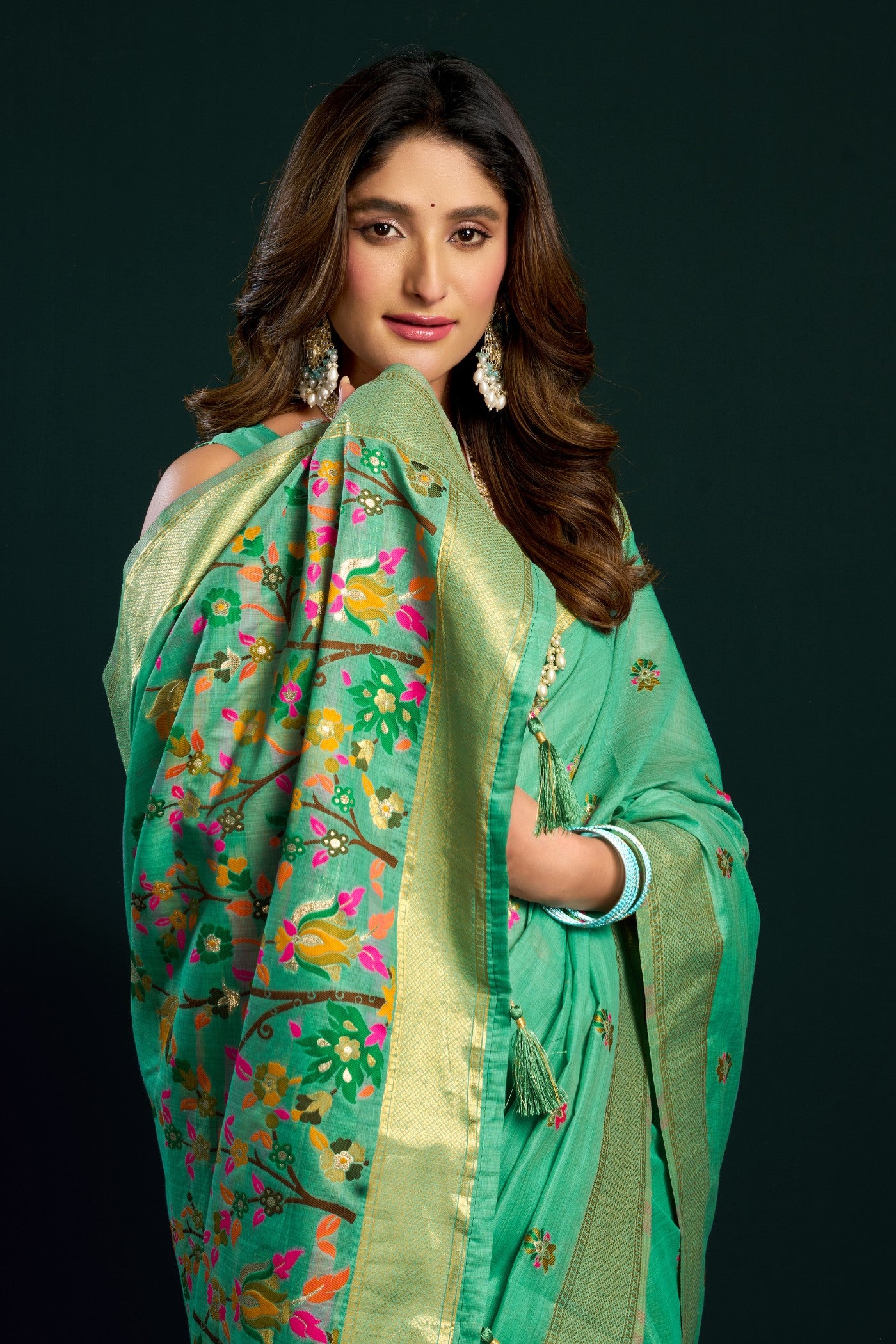 Buy MySilkLove Myrtle Green Handloom Muga Cotton Saree Online