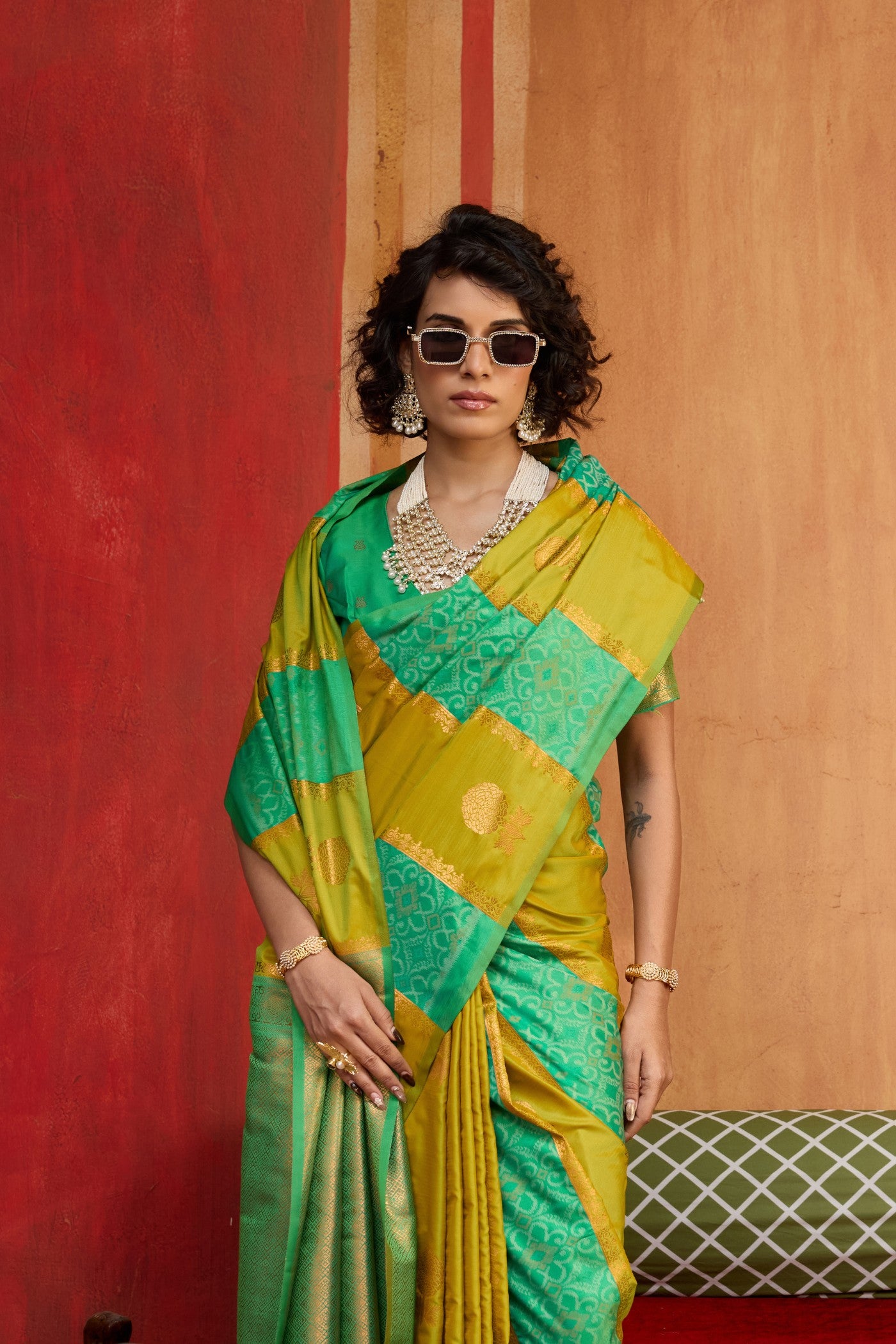 MySilkLove Pesto Green Banarasi Handloom Patola Saree