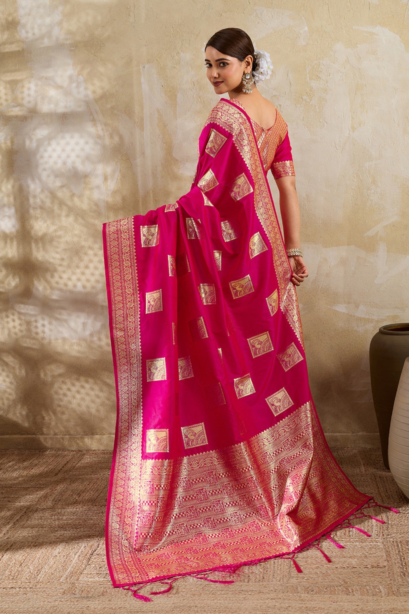 Buy MySilkLove Barbie Pink Woven Banarasi Soft Silk Saree Online