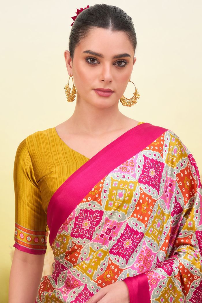 Buy MySilkLove Watermelon Pink Patola Printed Satin Crepe Silk Saree Online