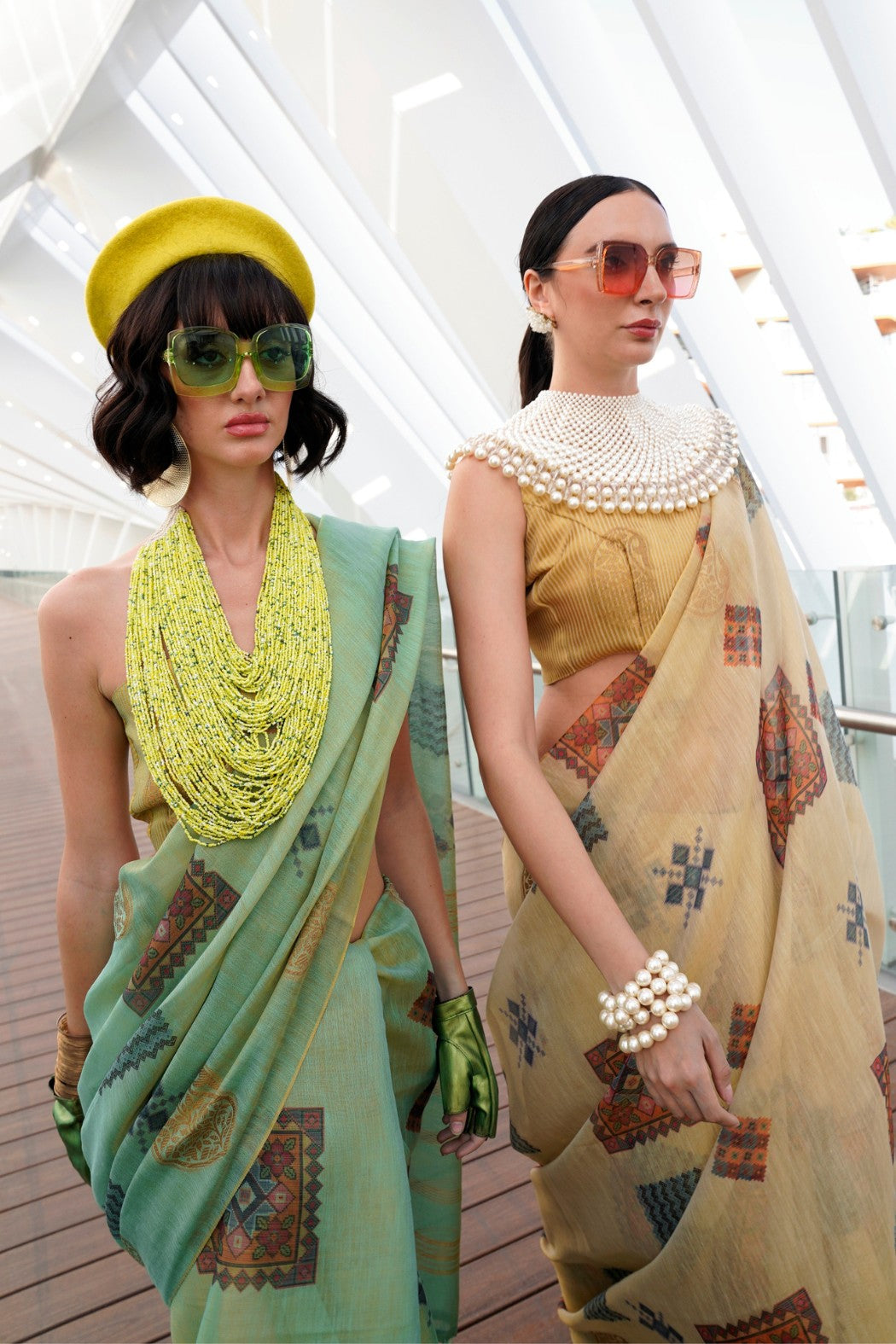 Buy MySilkLove Malta Cream Printed Handloom Zari Tissue Saree Online