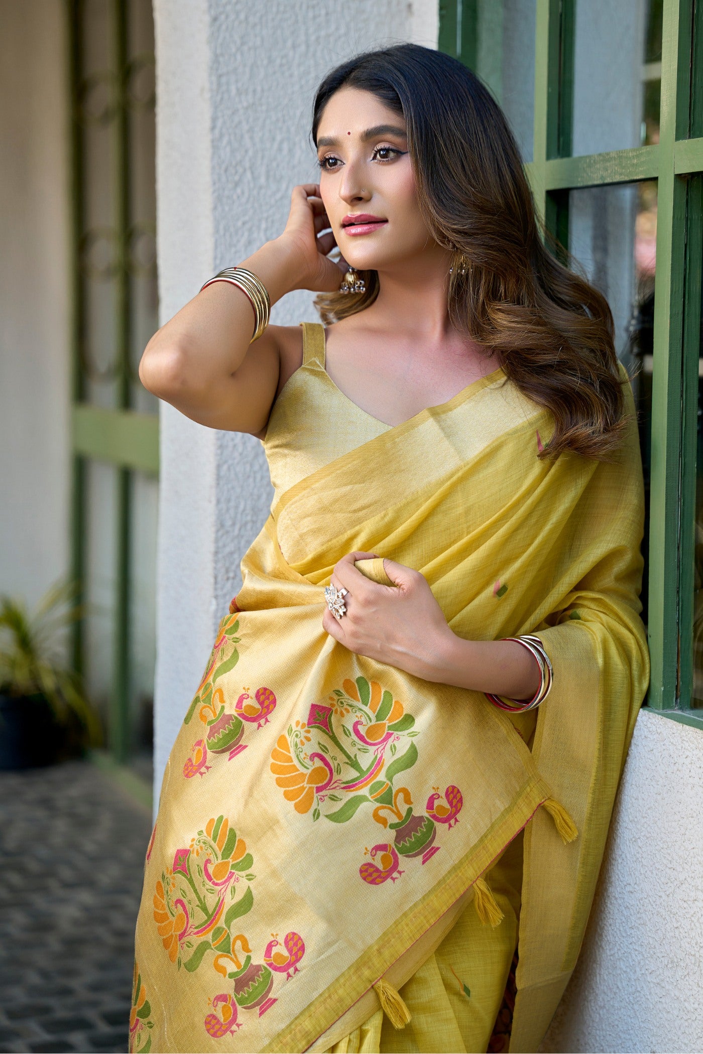 MySilkLove Pineapple Yellow Handloom Cotton Saree