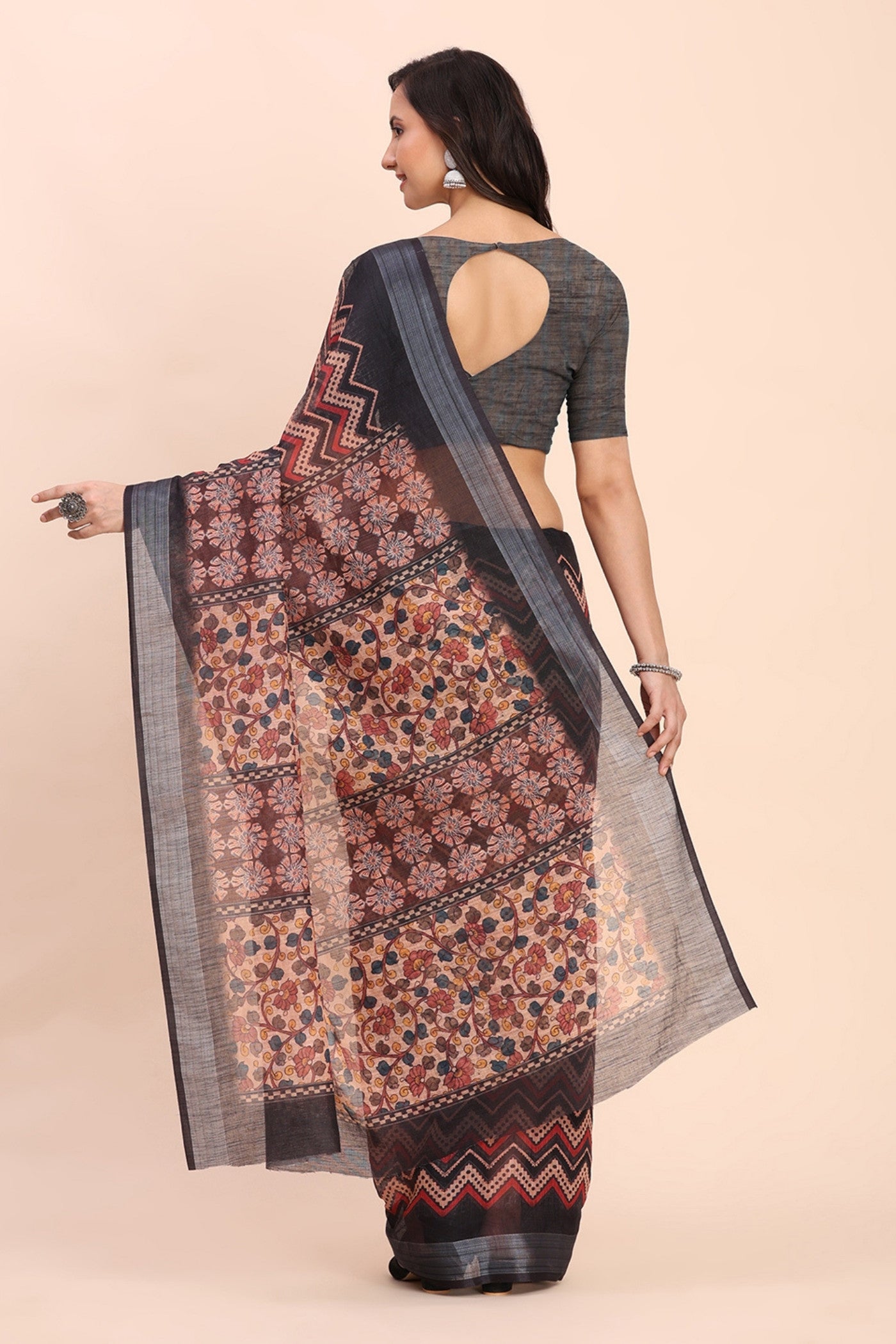 Buy MySilkLove Syrup Brown Woven Linen Cotton Saree Online