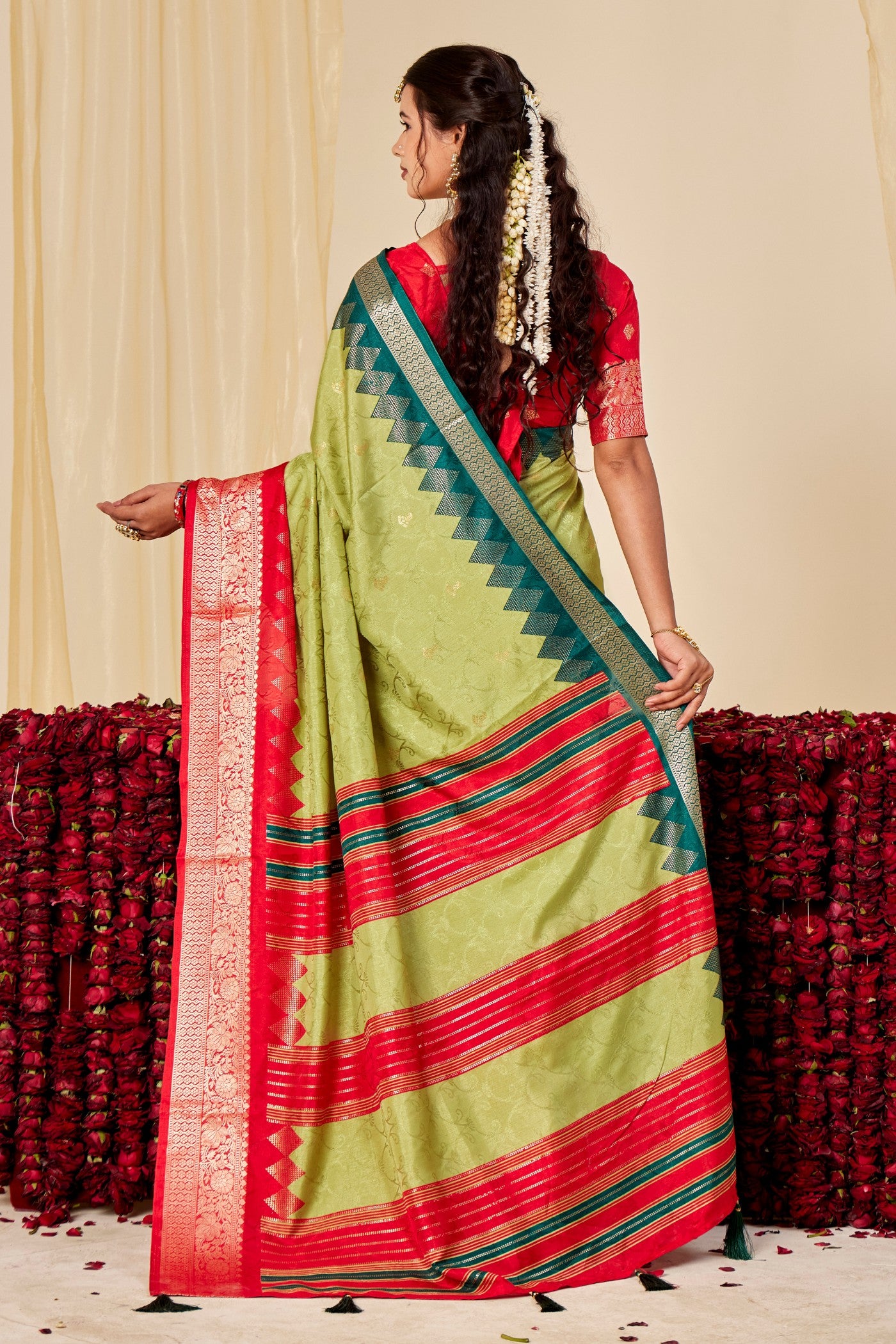 Buy MySilkLove Pantone Green Tussar Printed Silk Saree Online