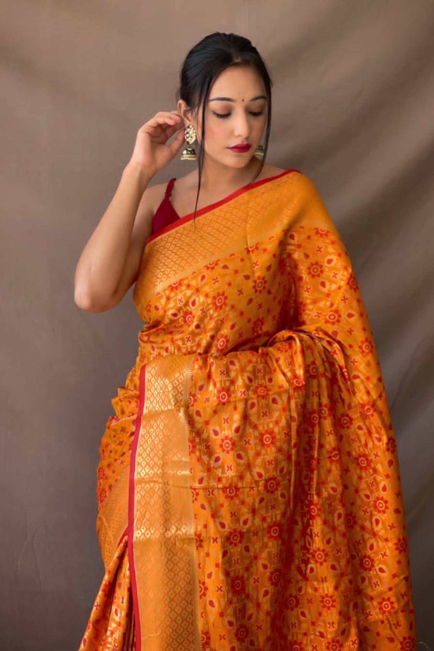 Buy MySilkLove Wildfire Orange Zari Woven Banarasi Saree Online