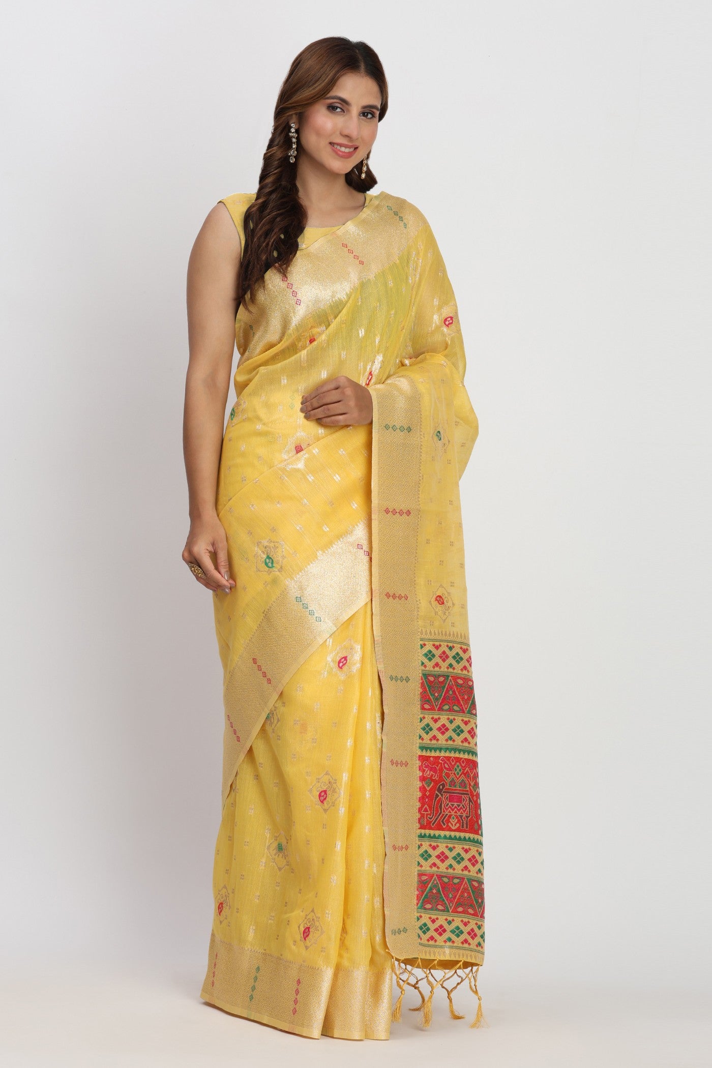 Buy MySilkLove Sunflower Yellow Woven Linen Cotton Saree Online