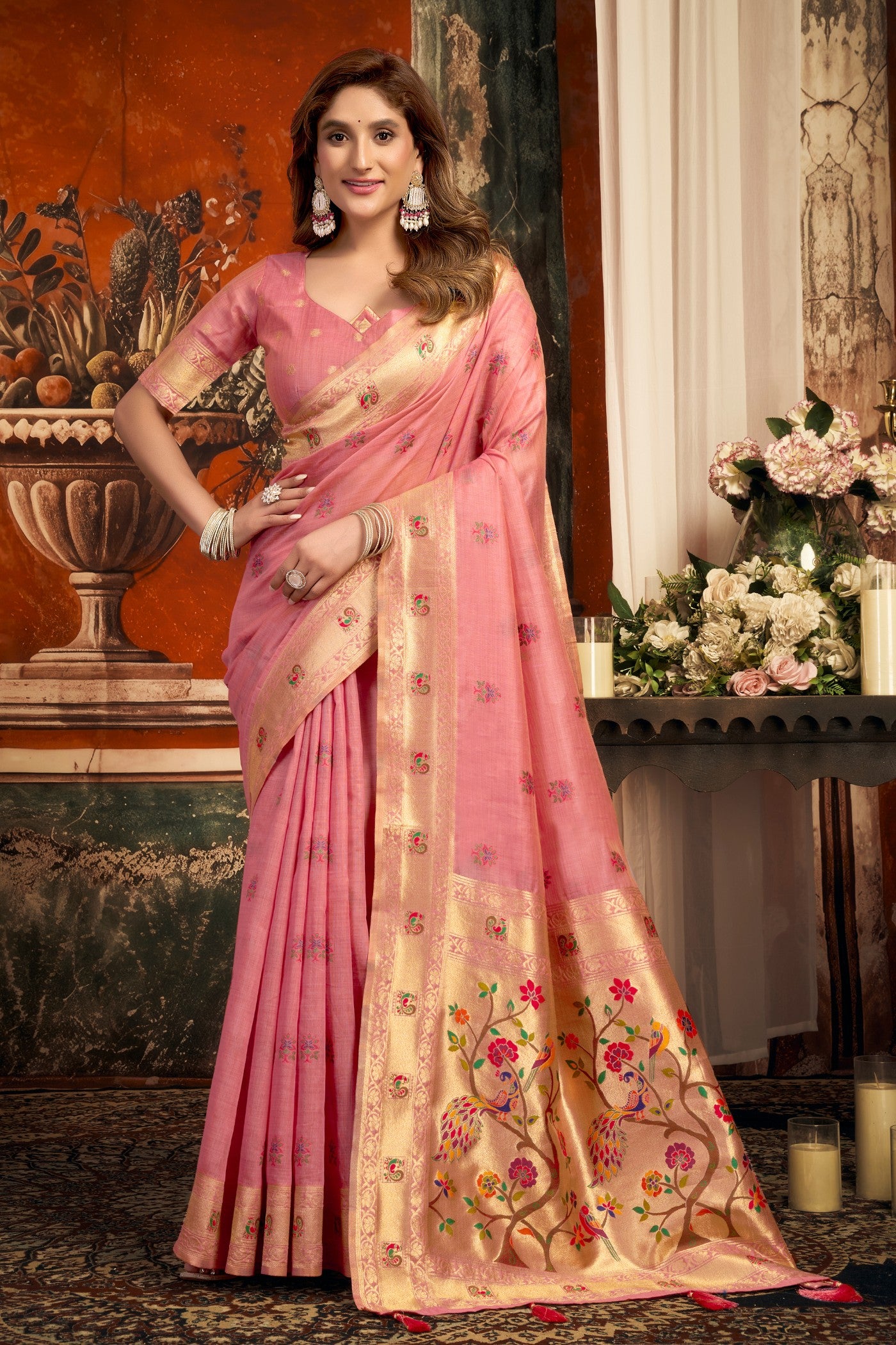 Buy MySilkLove Amaranth Pink Zari Woven Paithani Saree Online