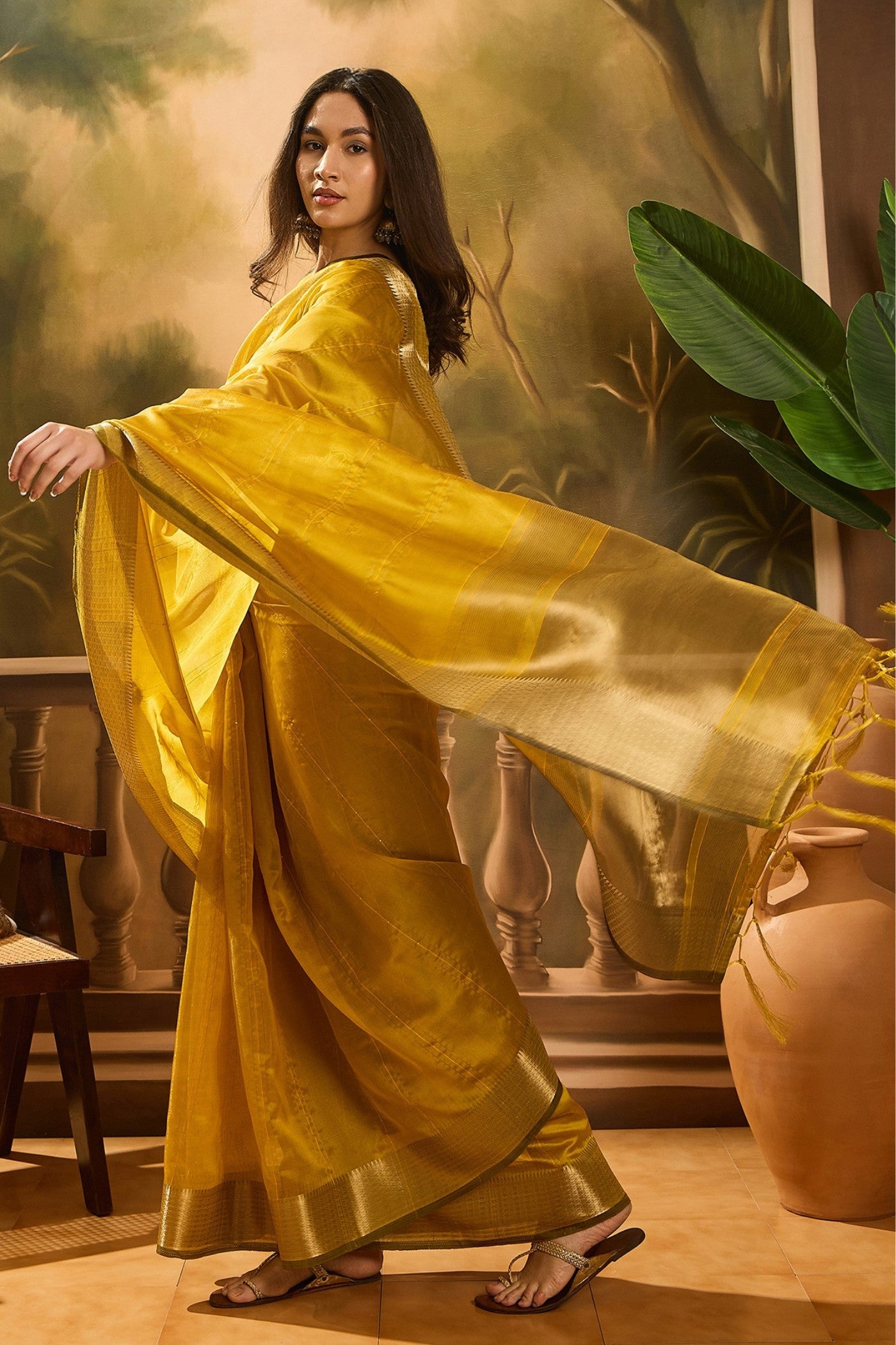 Buy MySilkLove Dijon Yellow Woven Organza Saree Online